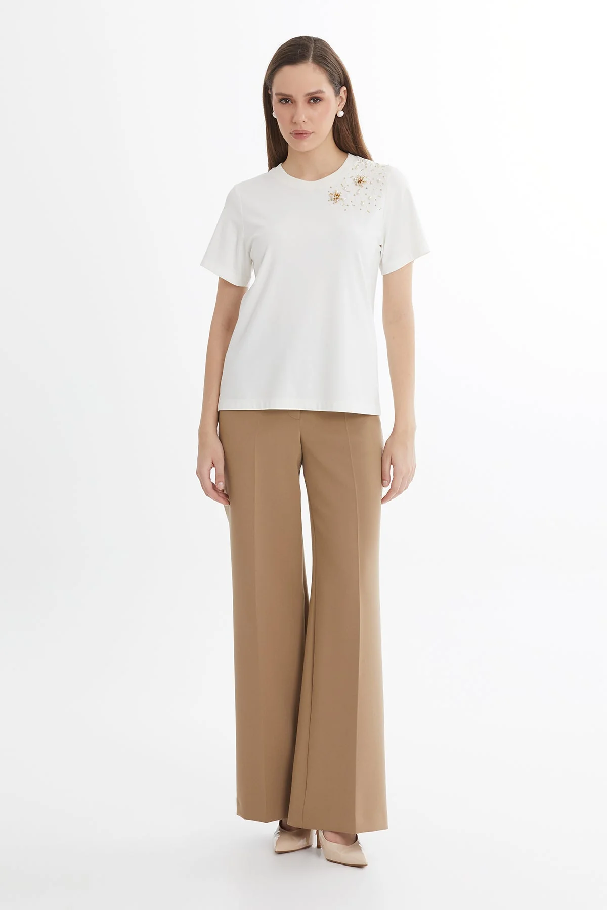 Ecru Embroidered Detail T-Shirt