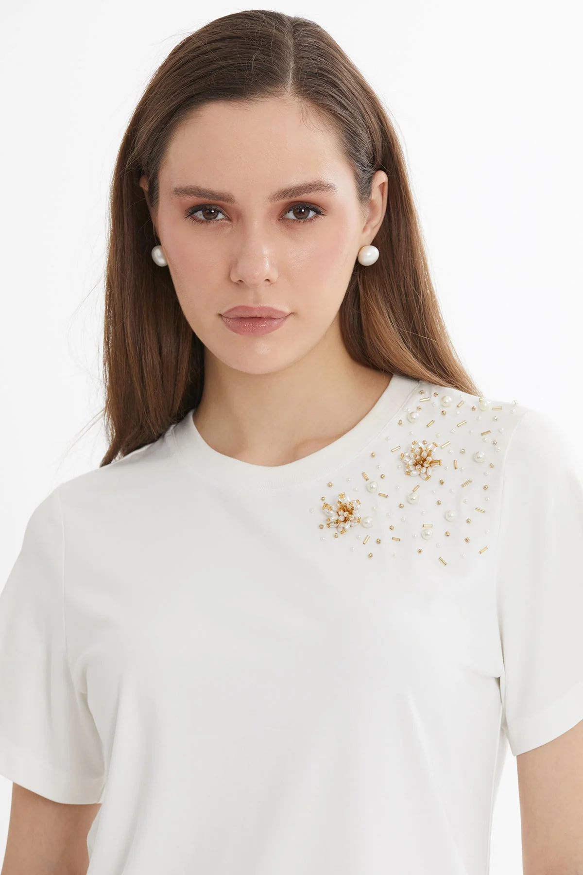 Ecru Embroidered Detail T-Shirt - Image 3