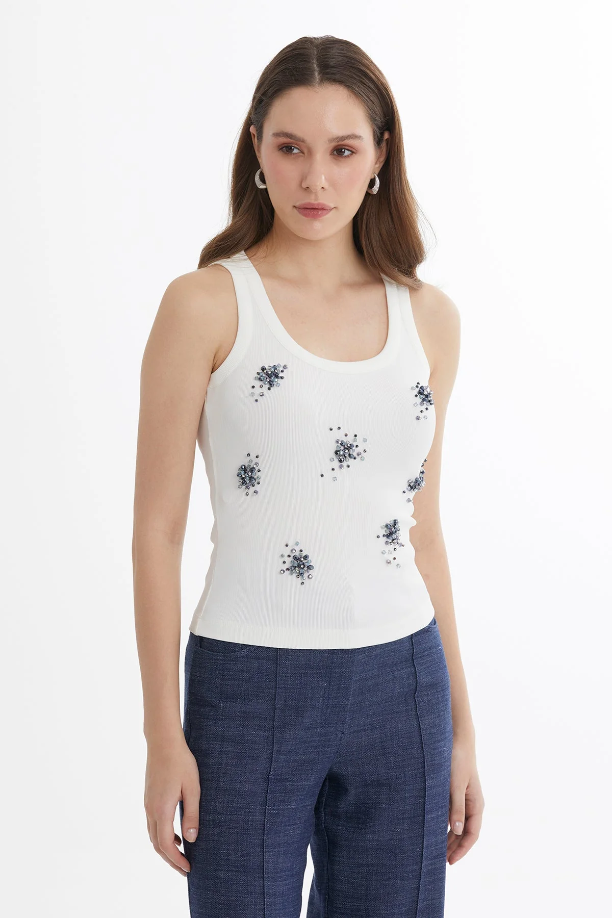 Ecru Embroidered Detail Tank Top - Image 2