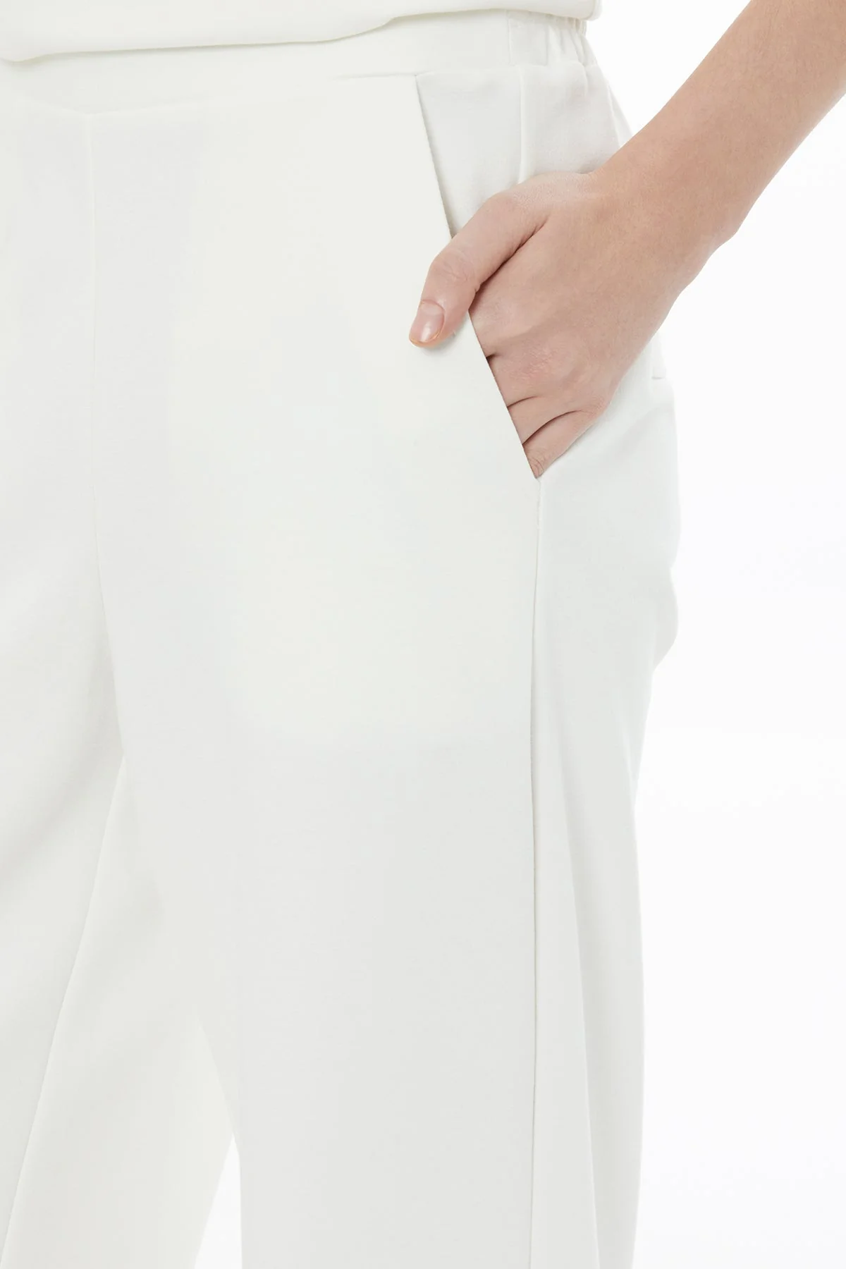 Ecru Embroidered Elastic Waist Sweatpants - Image 2