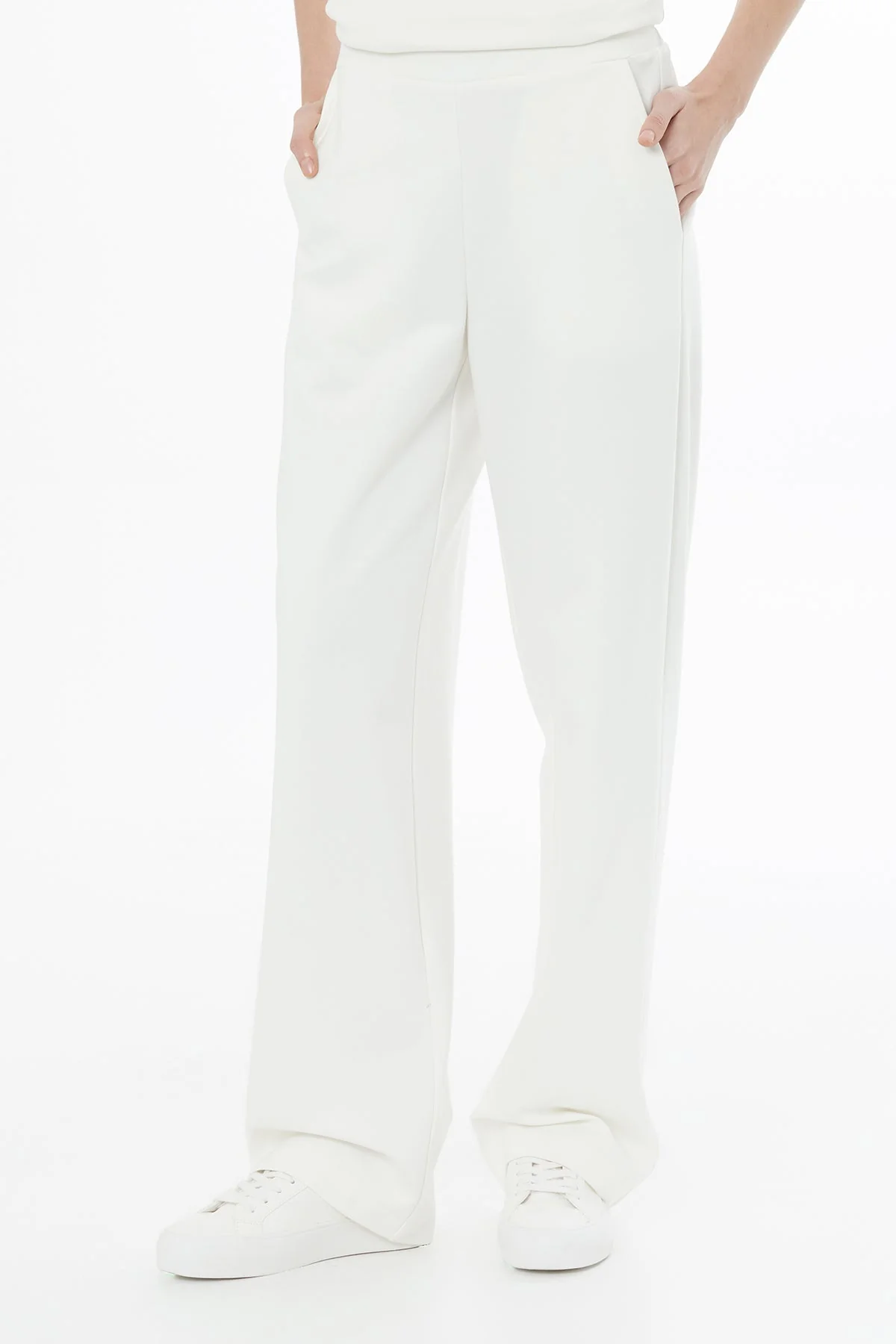 Ecru Embroidered Elastic Waist Sweatpants - Image 3