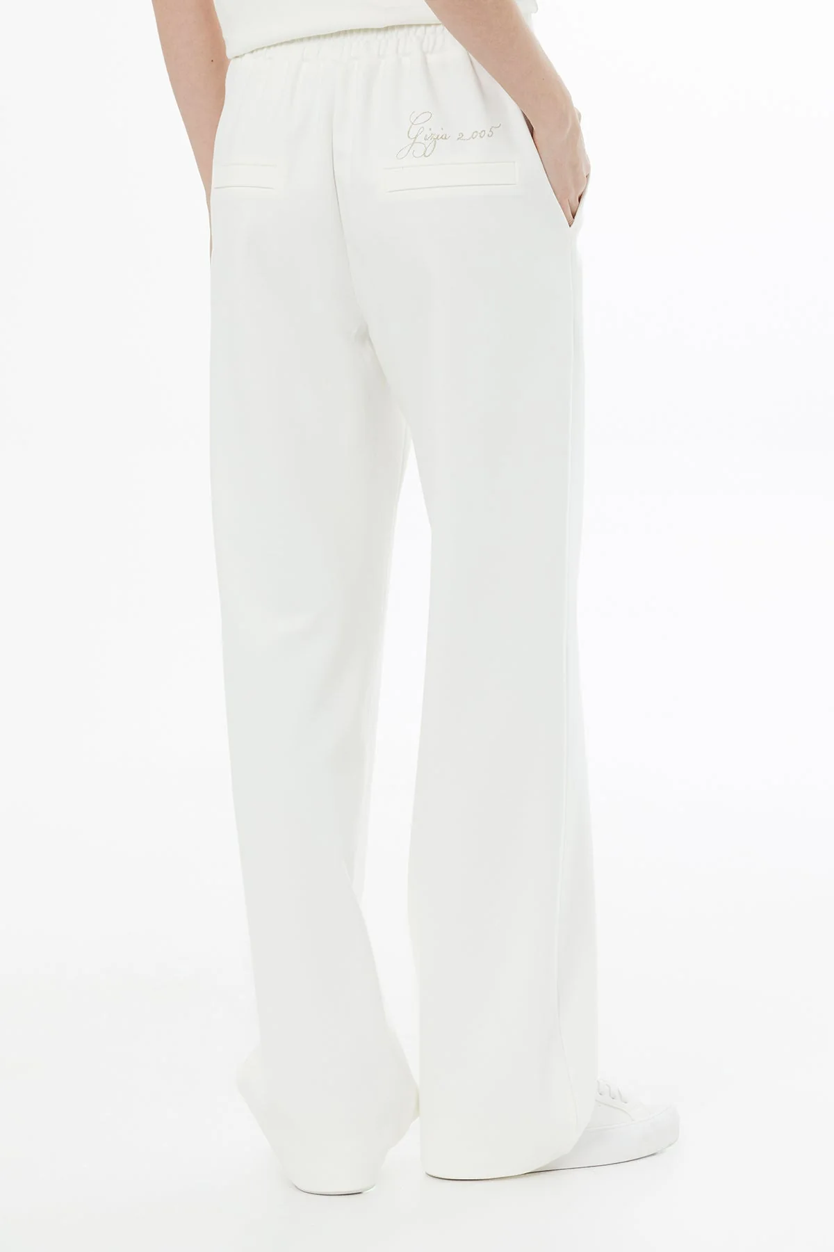Ecru Embroidered Elastic Waist Sweatpants - Image 4
