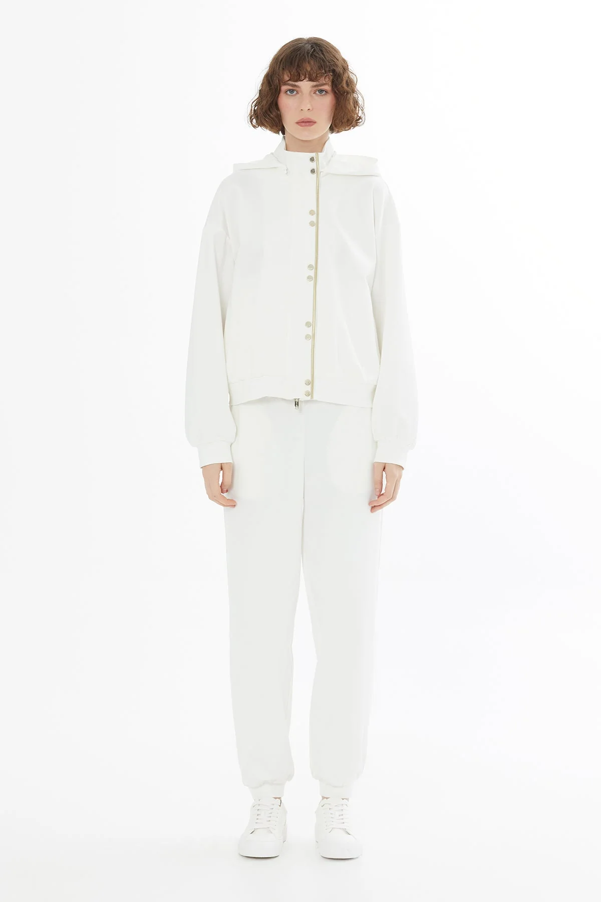 Ecru Embroidered Hooded Sweatshirt