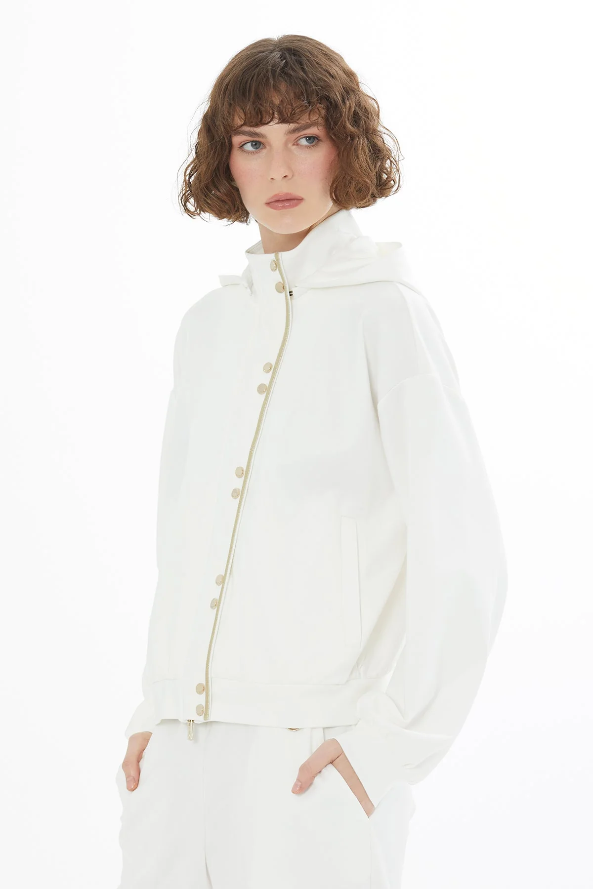 Ecru Embroidered Hooded Sweatshirt - Image 2