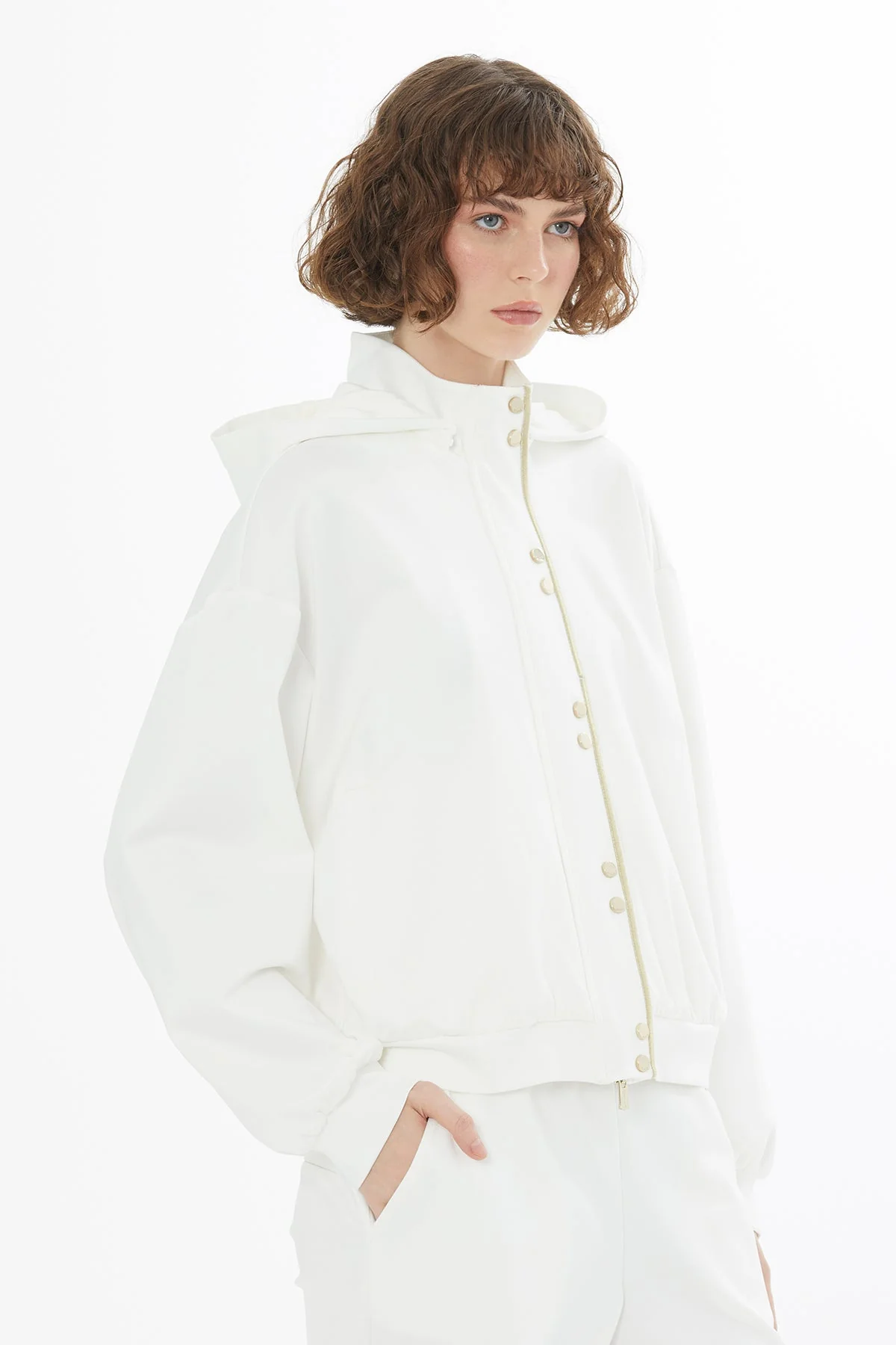 Ecru Embroidered Hooded Sweatshirt - Image 3