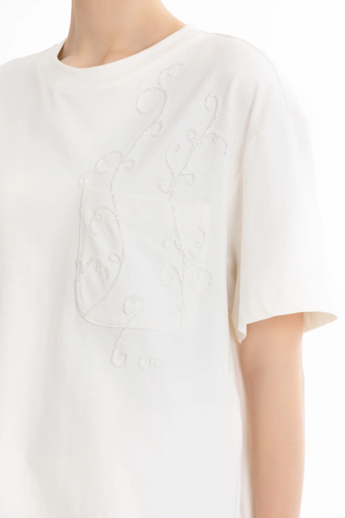Ecru Embroidered Oversized White T-Shirt - Image 3
