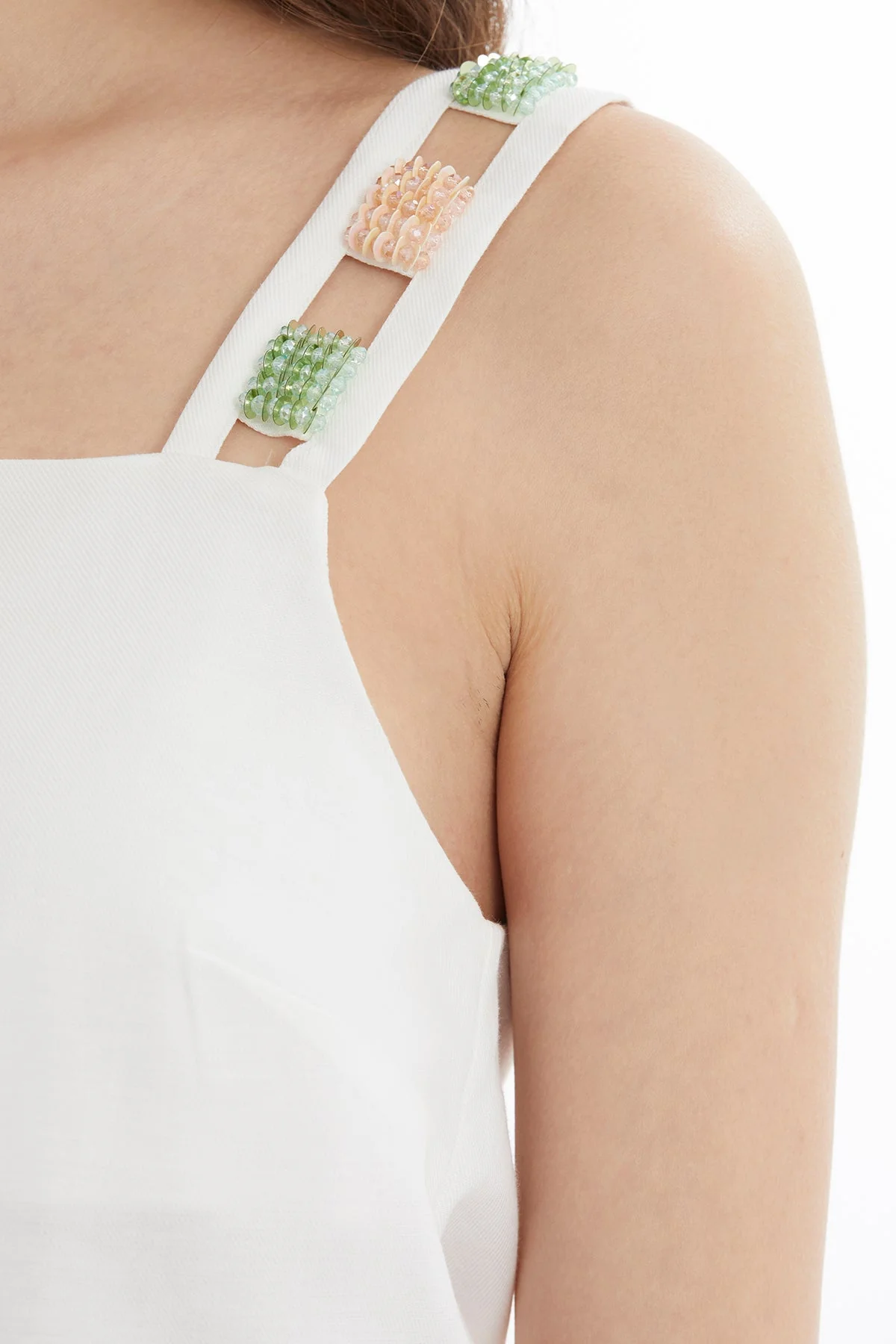 Ecru Embroidered Strap Detail Blouse - Image 2