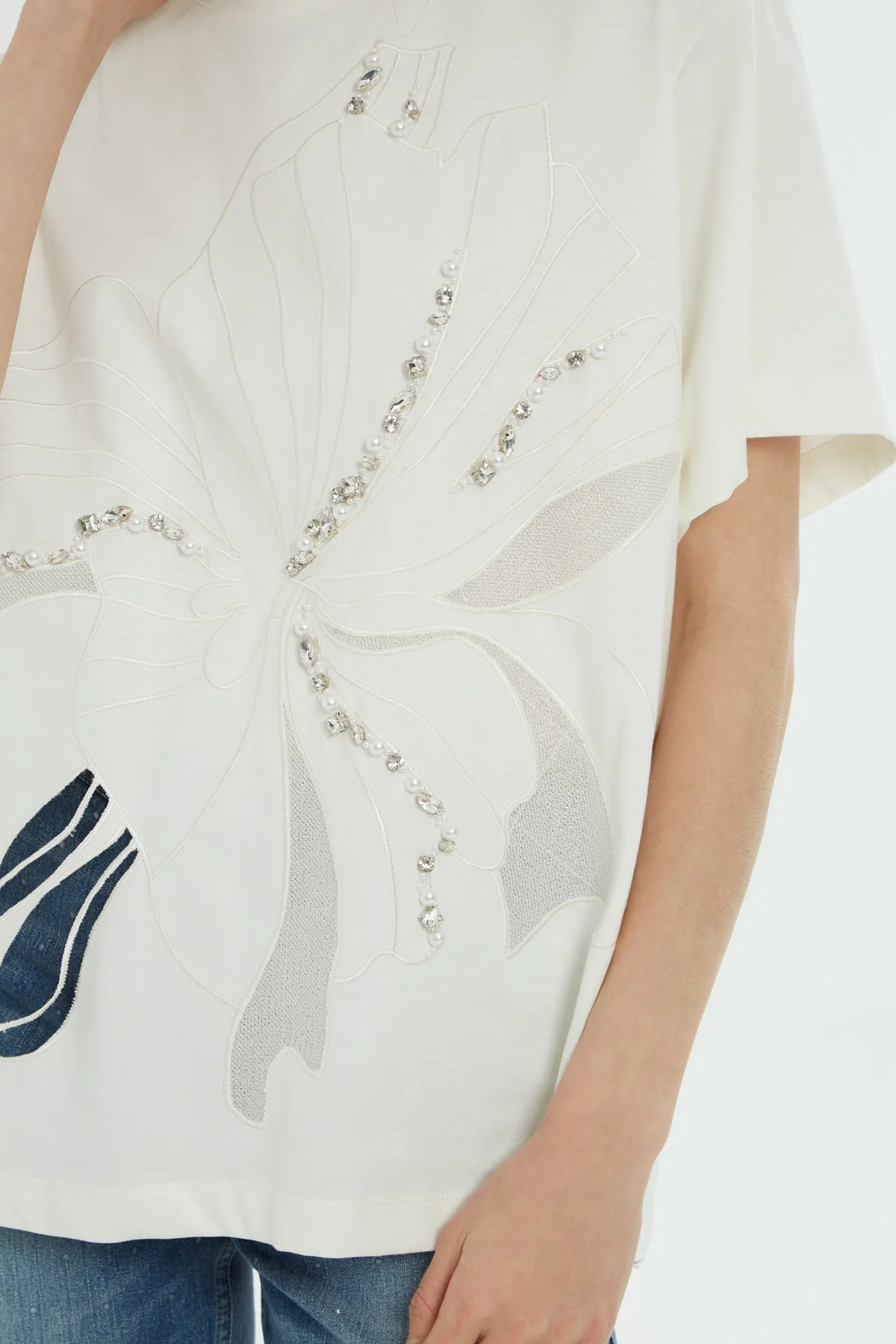 Ecru Embroidered T-Shirt - Image 2