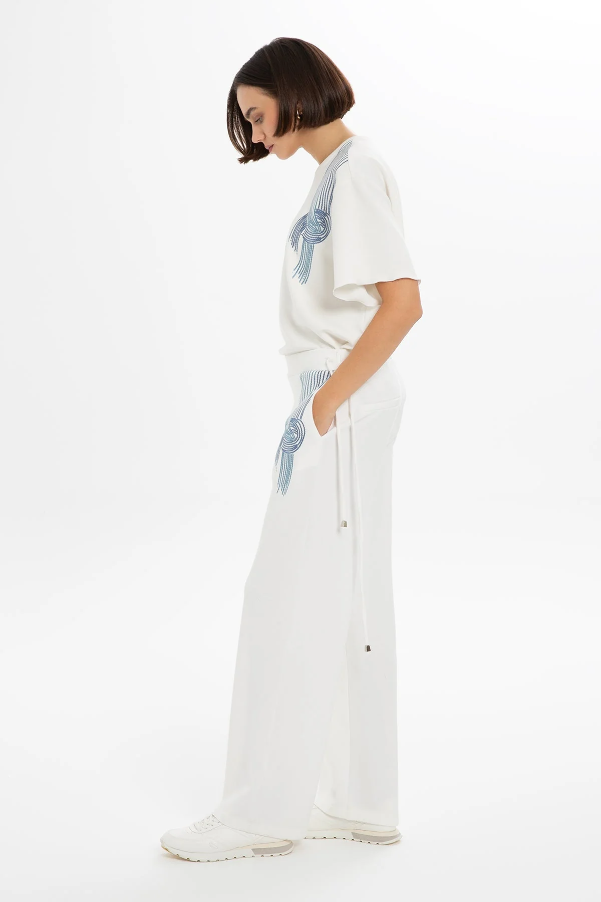 Ecru Embroidered Trousers - Image 2