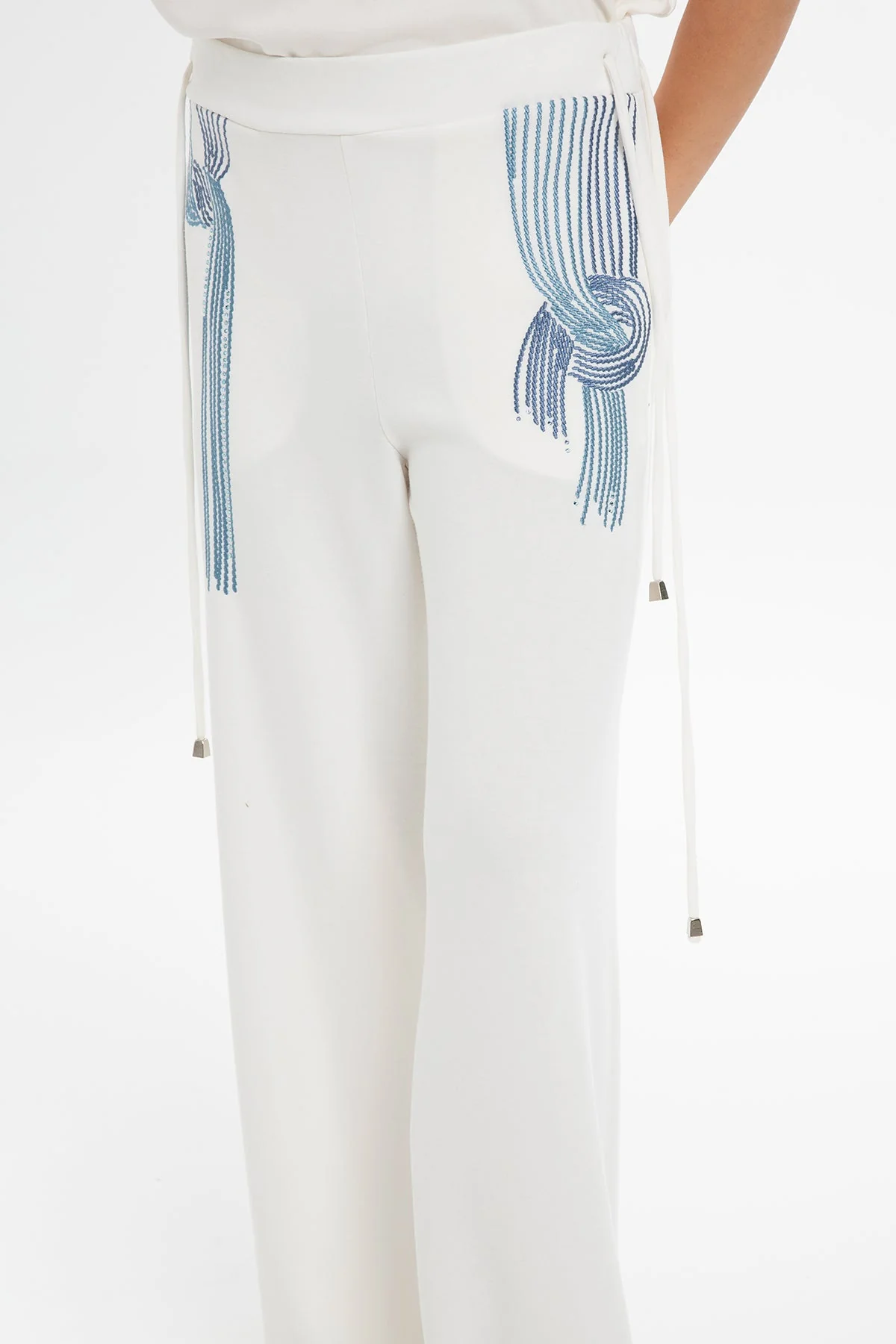 Ecru Embroidered Trousers - Image 3
