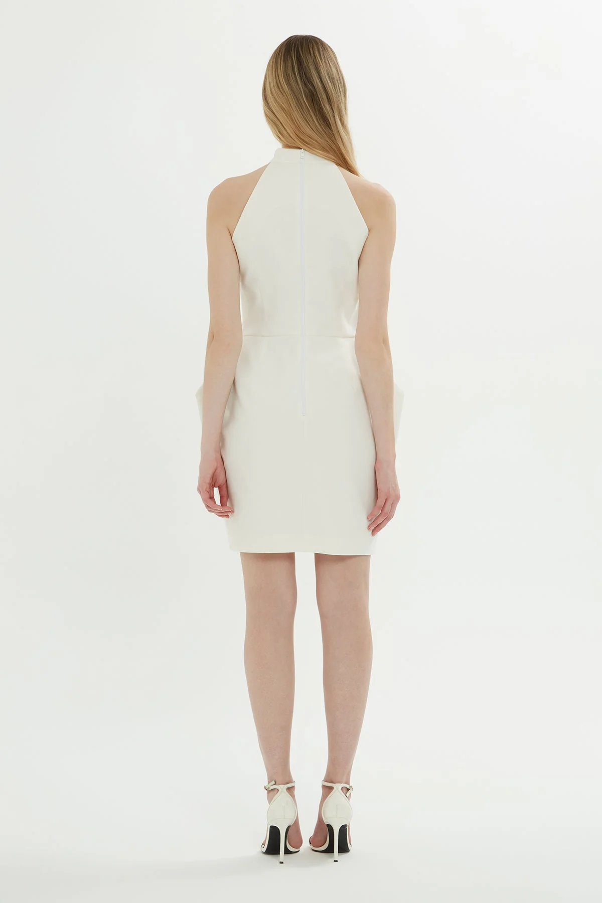 Ecru Fitted High-Neck Mini Dress - Image 4