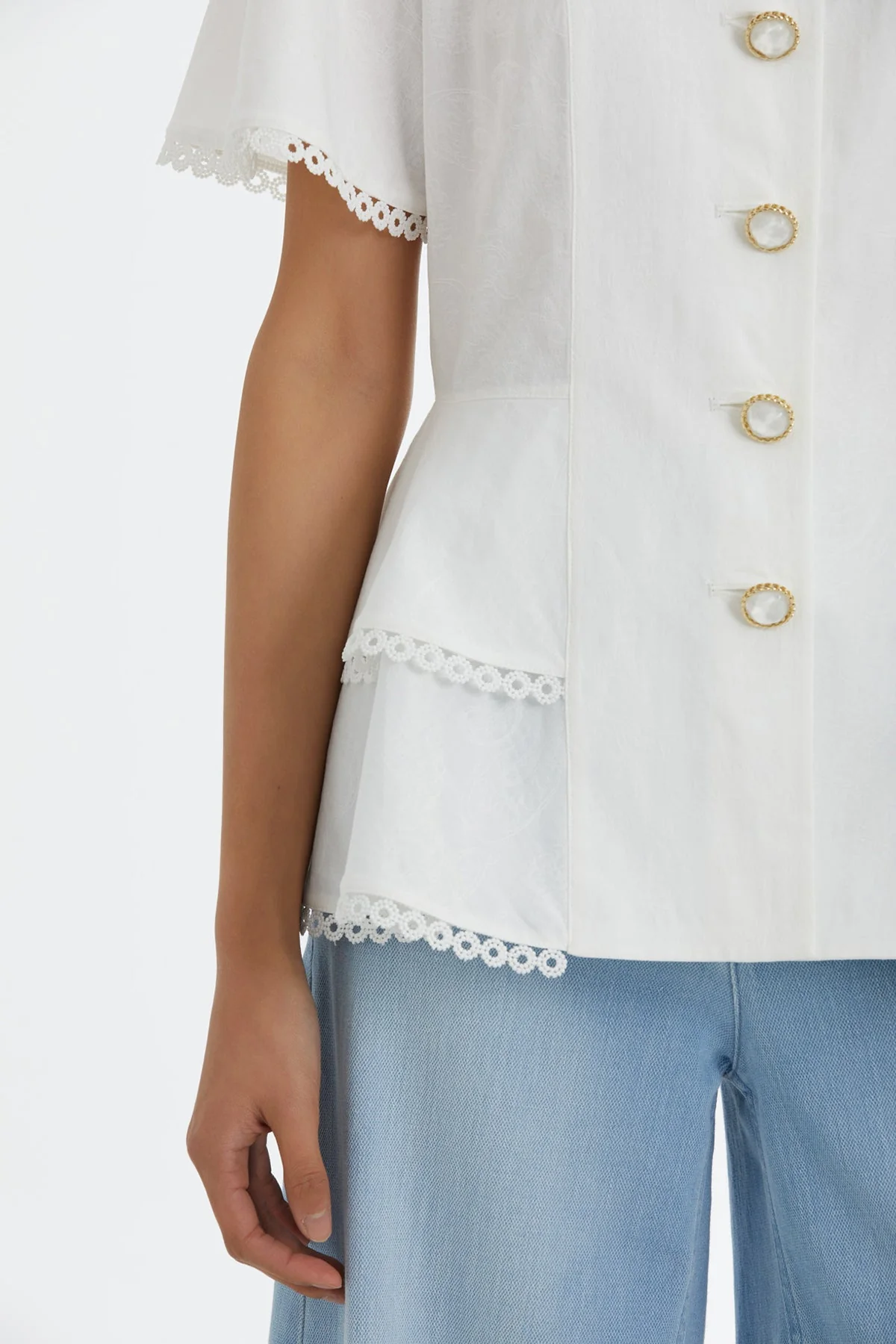 Ecru Flounce Button-Closure Blouse - Image 3