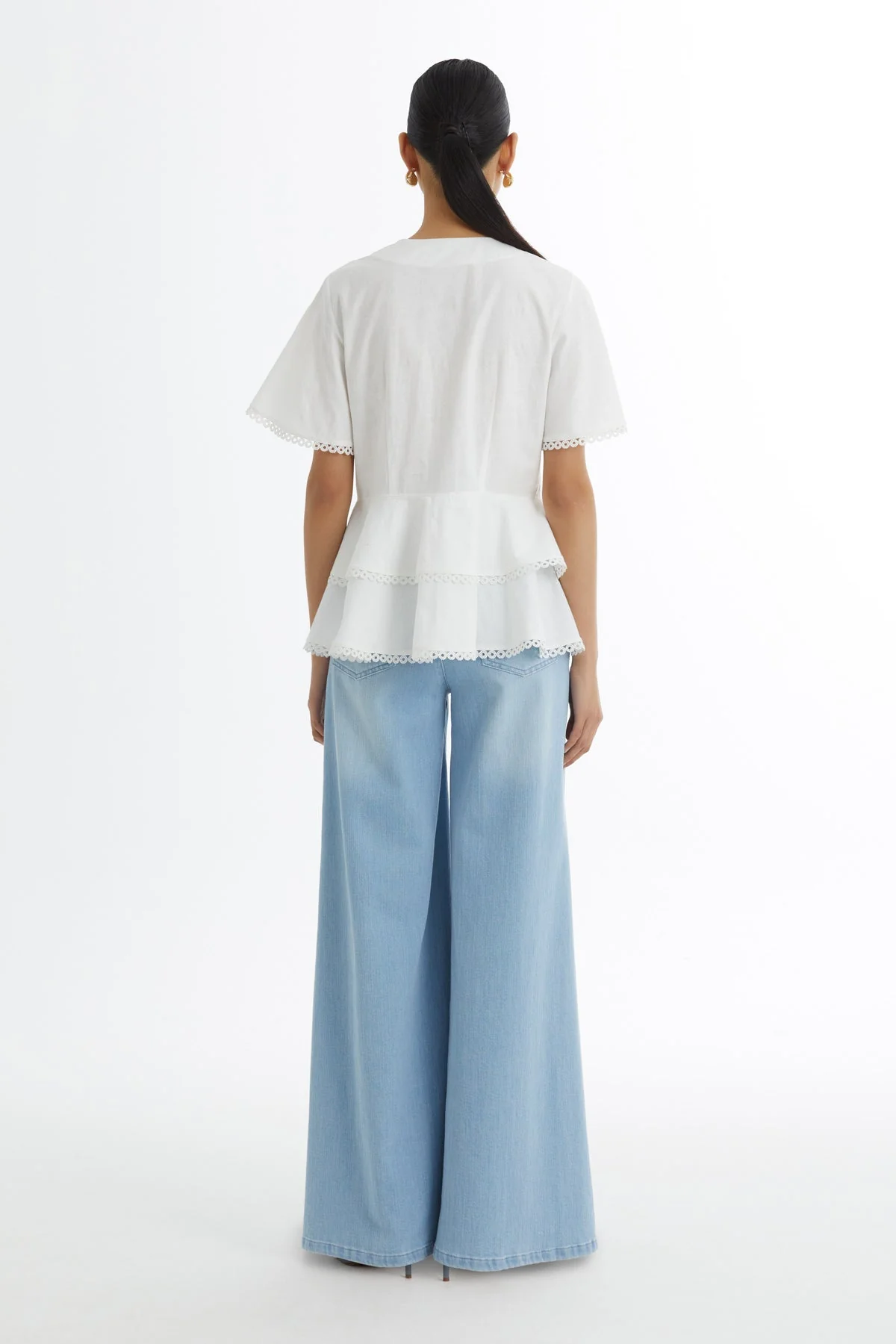 Ecru Flounce Button-Closure Blouse - Image 5
