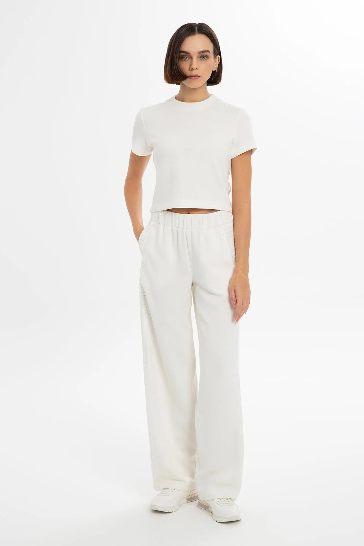 Ecru High-Waist Straight-Leg Sweatpants