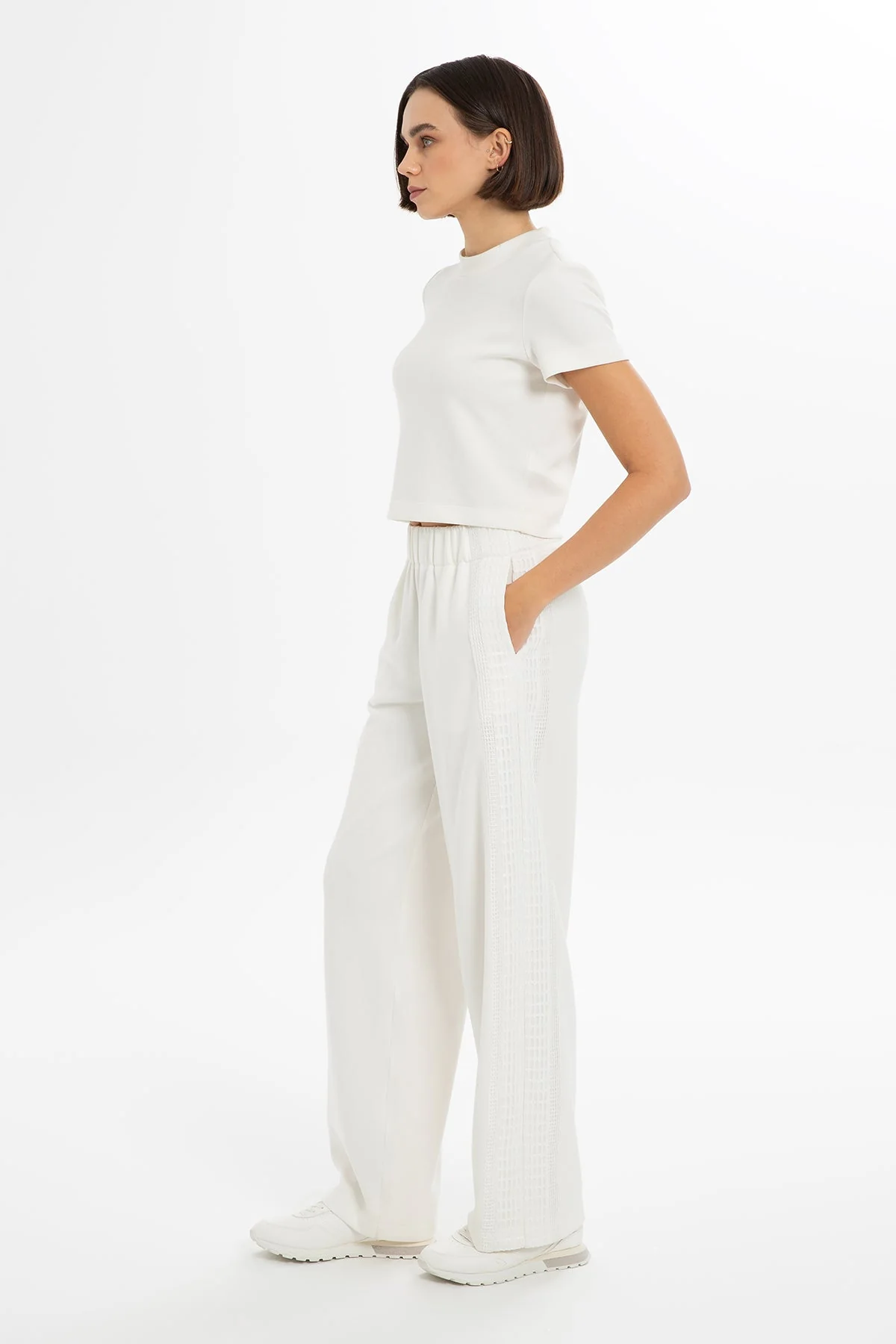 Ecru High-Waist Straight-Leg Sweatpants - Image 2