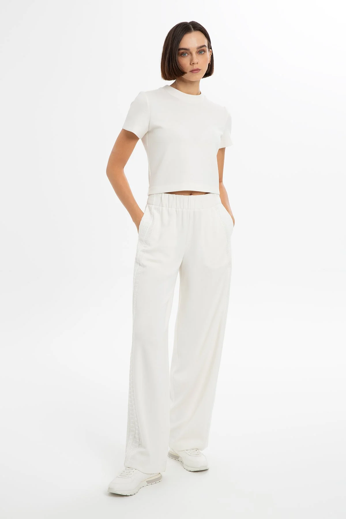 Ecru High-Waist Straight-Leg Sweatpants - Image 3