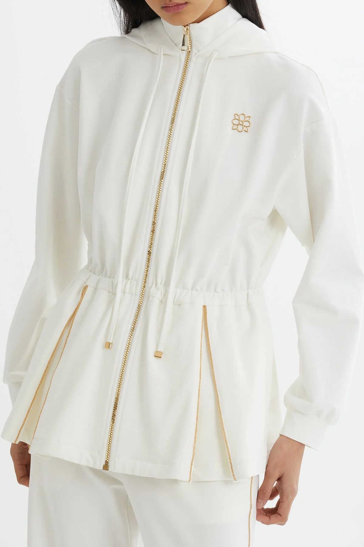 Ecru Hooded Drawstring Waist Sweat Set - Image 2