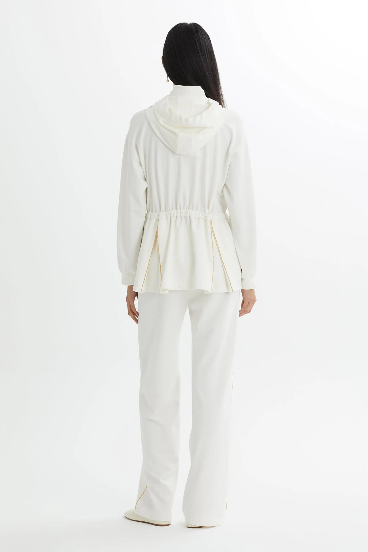 Ecru Hooded Drawstring Waist Sweat Set - Image 4