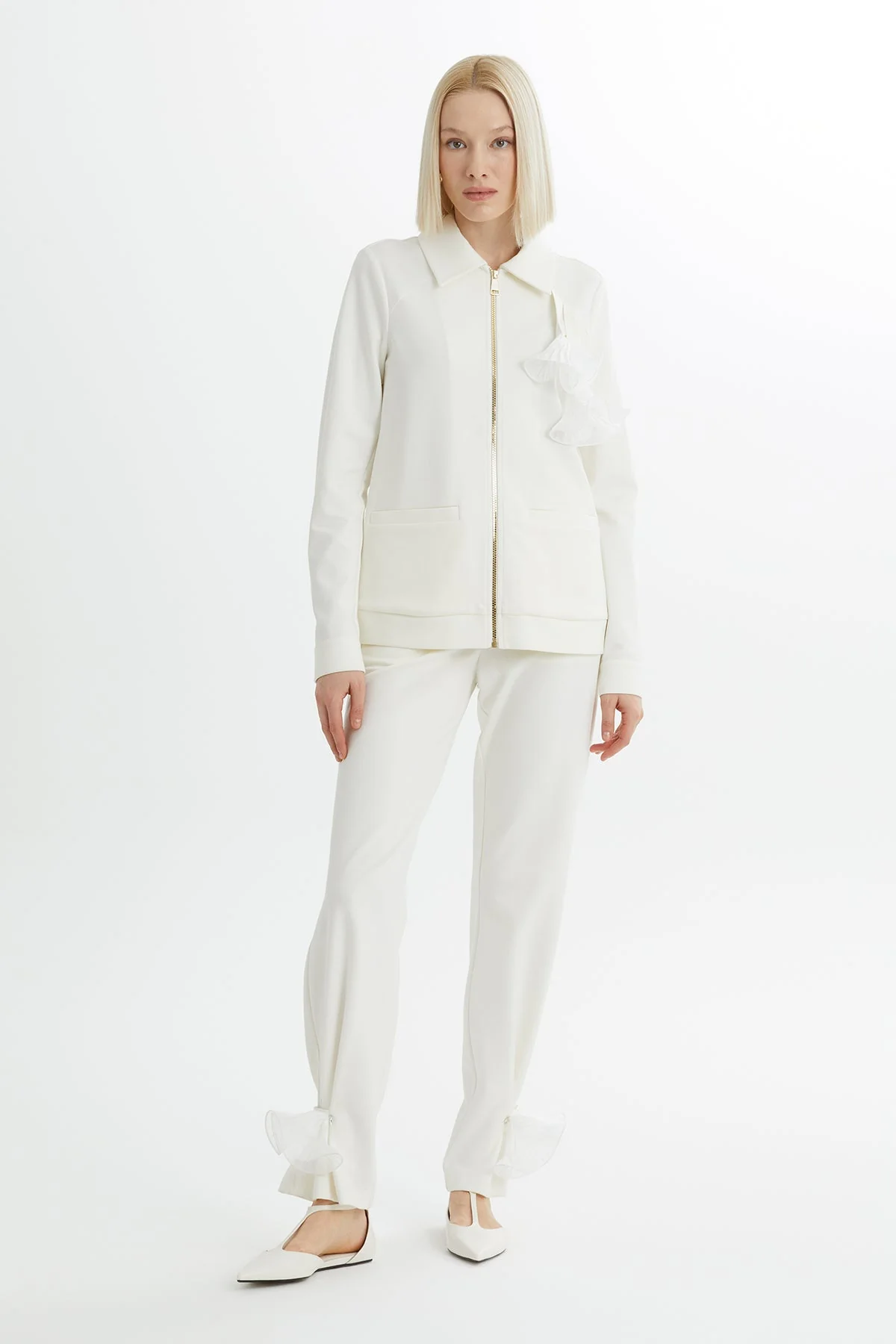 Ecru Jacket and Pants Sweatshirt Set