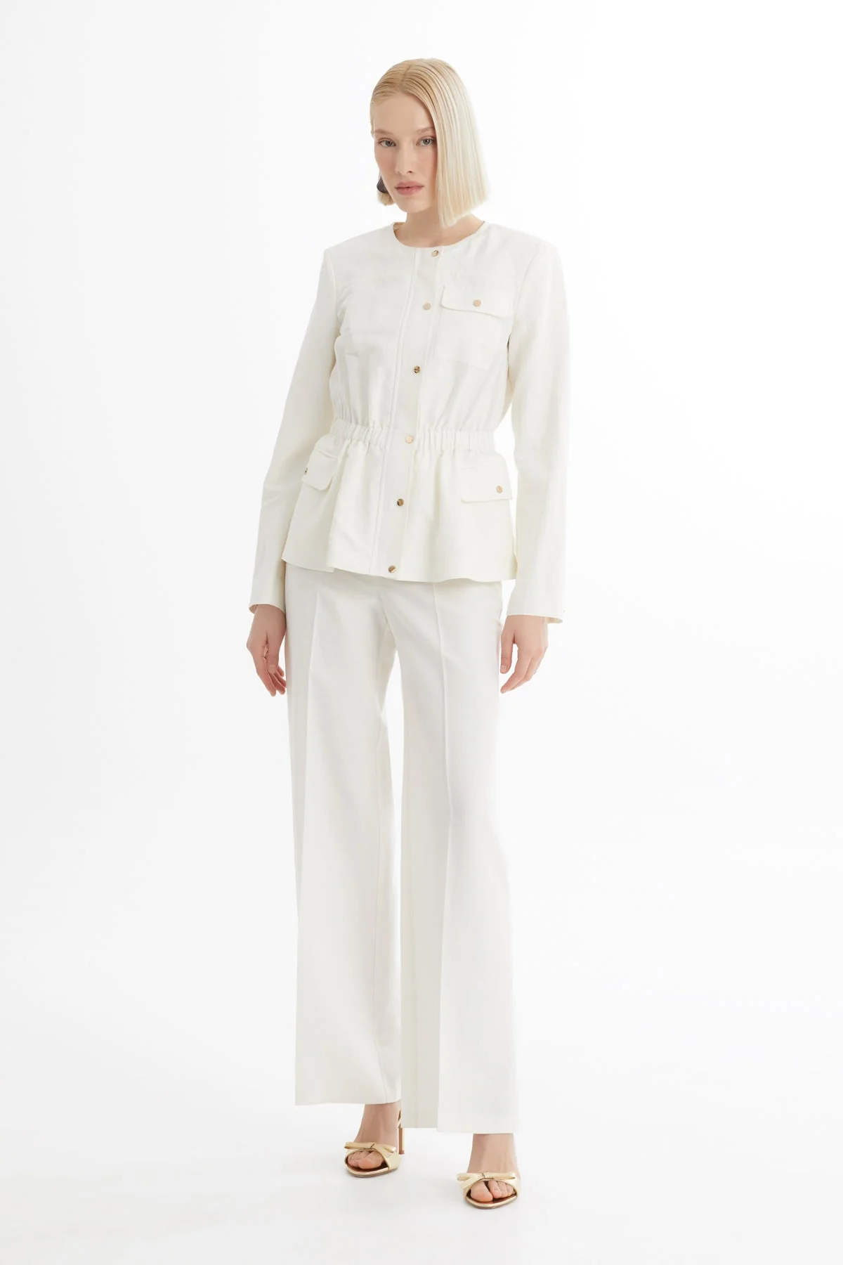 Ecru Jacket and Straight-Leg Pants Set