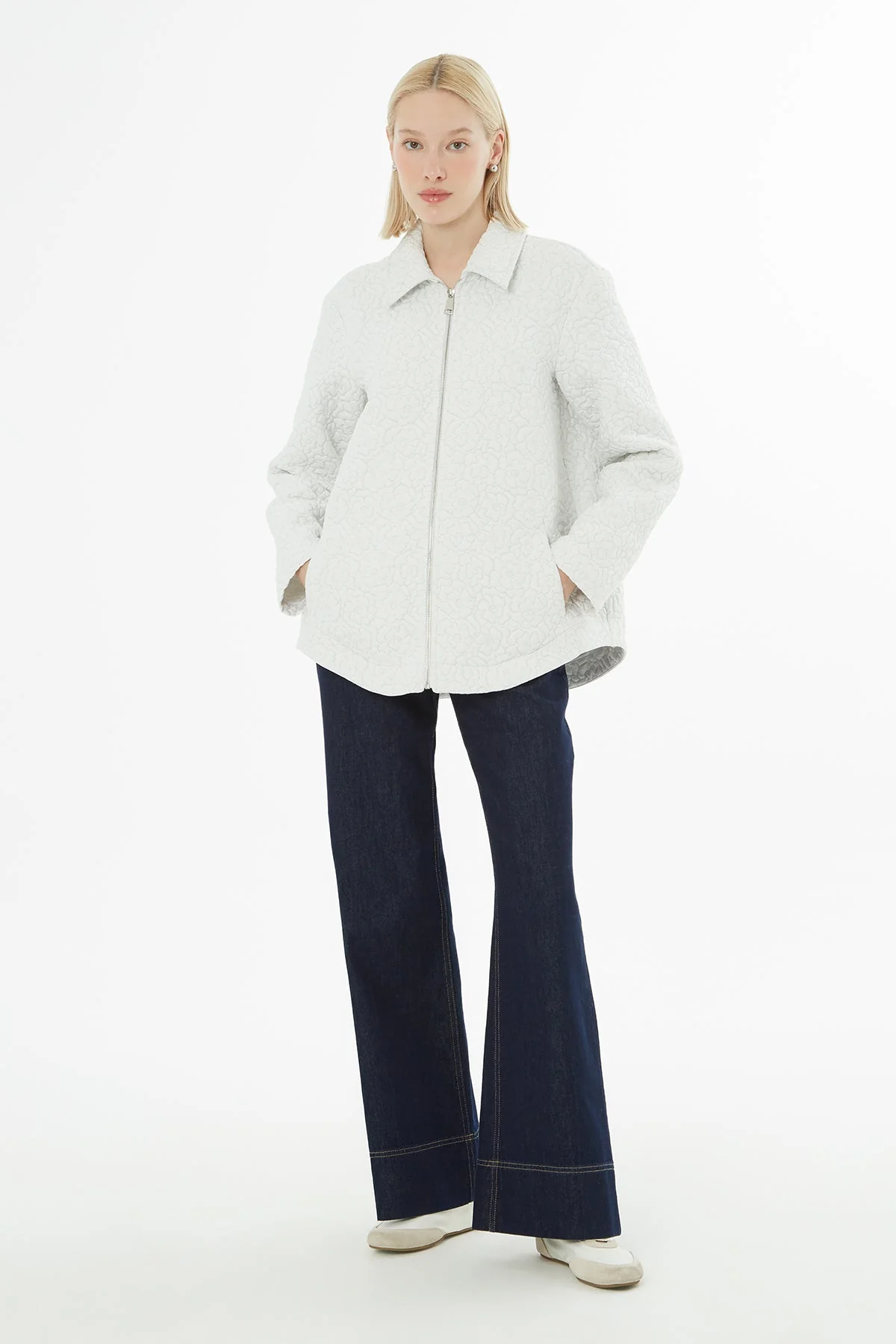 Ecru Jacket with Floral Brooch