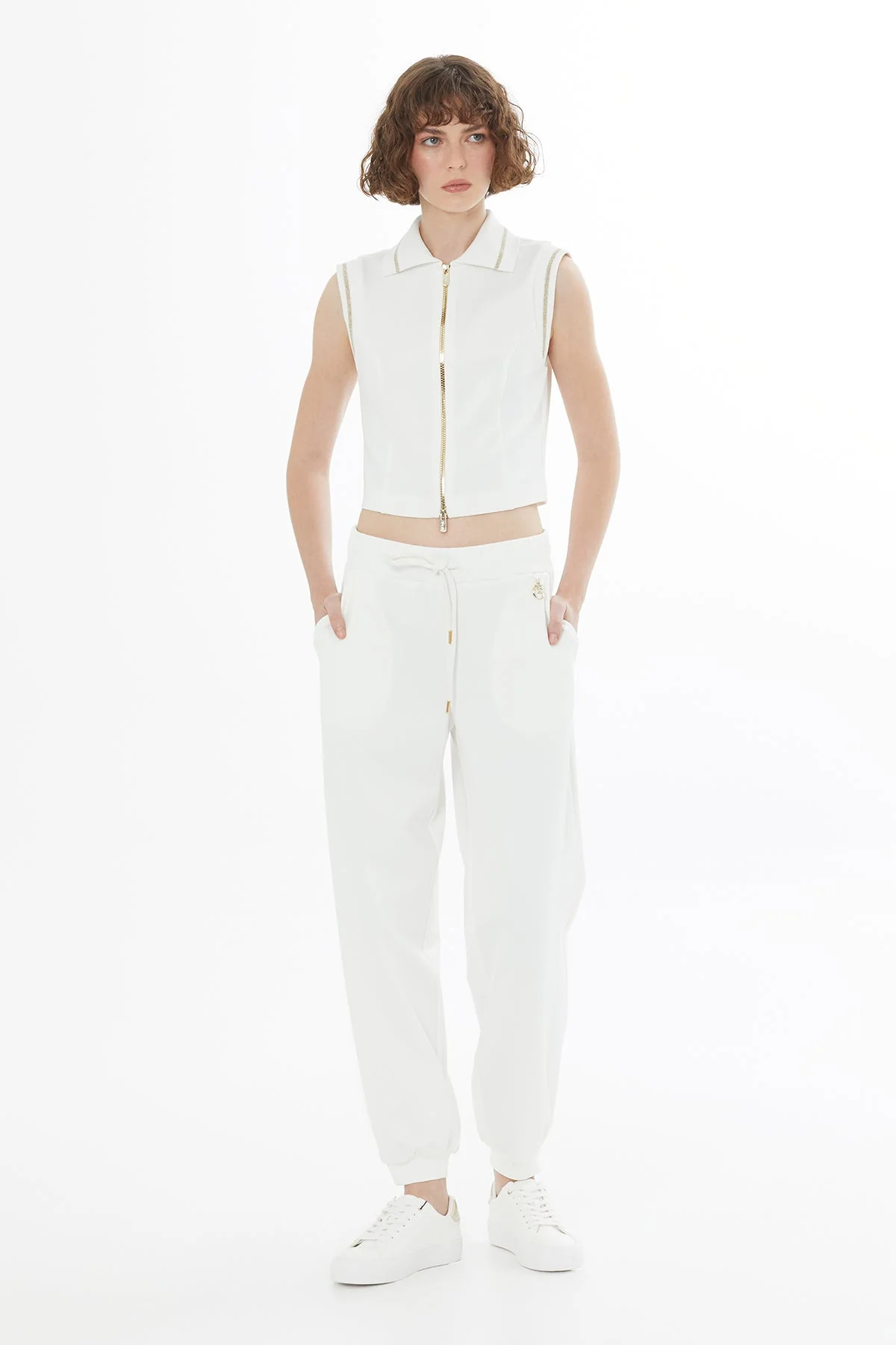 Ecru Knitted Detail Zip T-Shirt