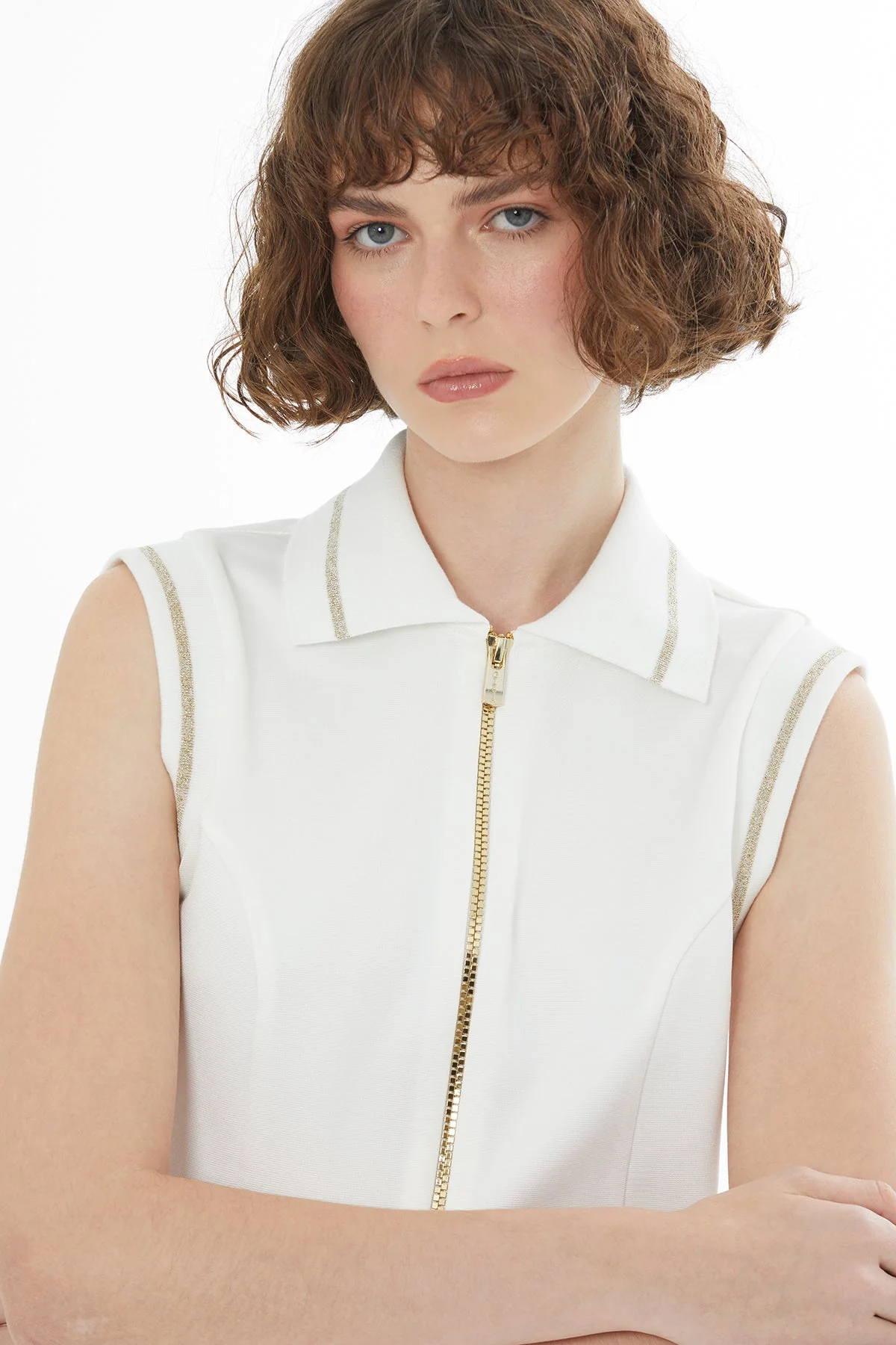 Ecru Knitted Detail Zip T-Shirt - Image 3