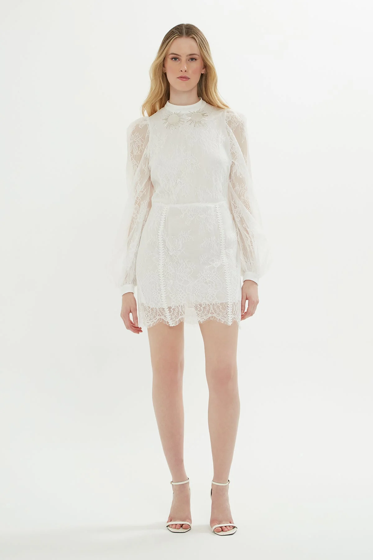 Ecru Lace-Detail Mini Dress