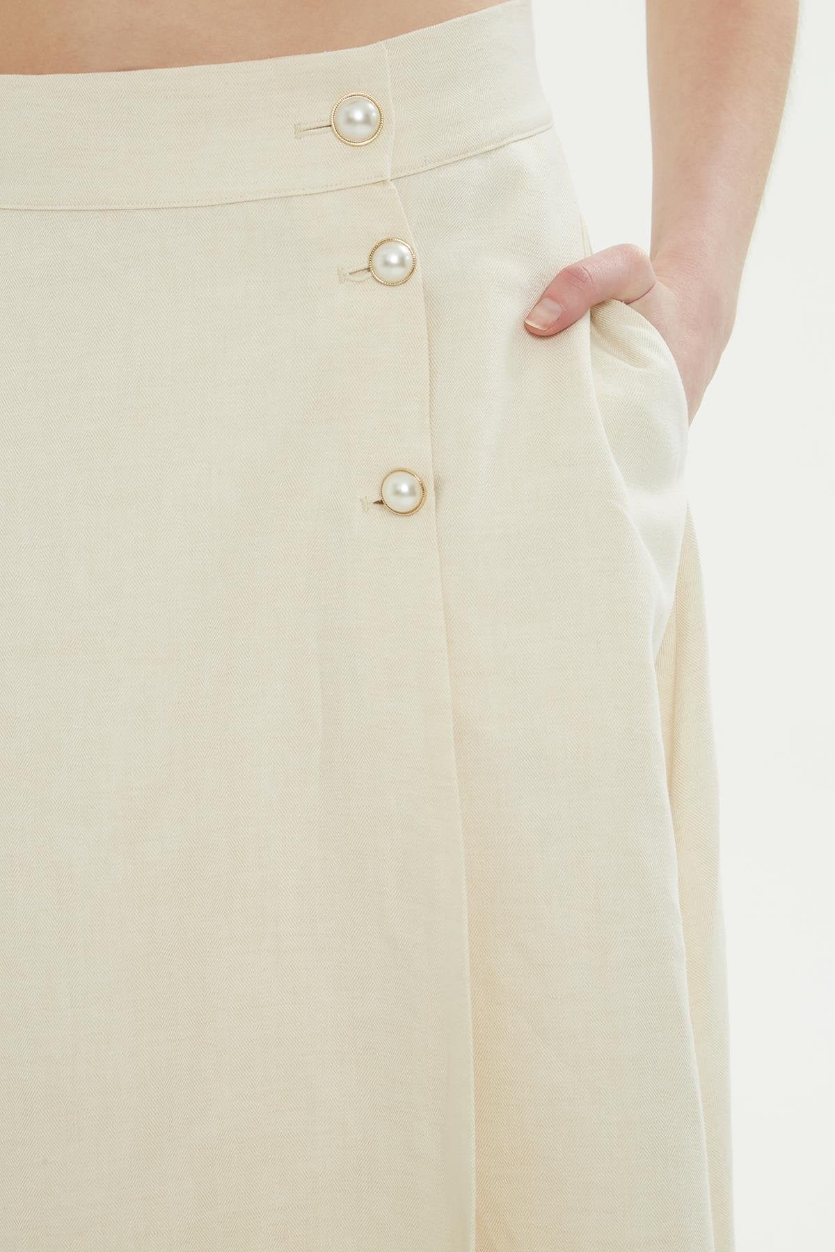 Ecru Linen-Blend Midi Skirt - Image 2