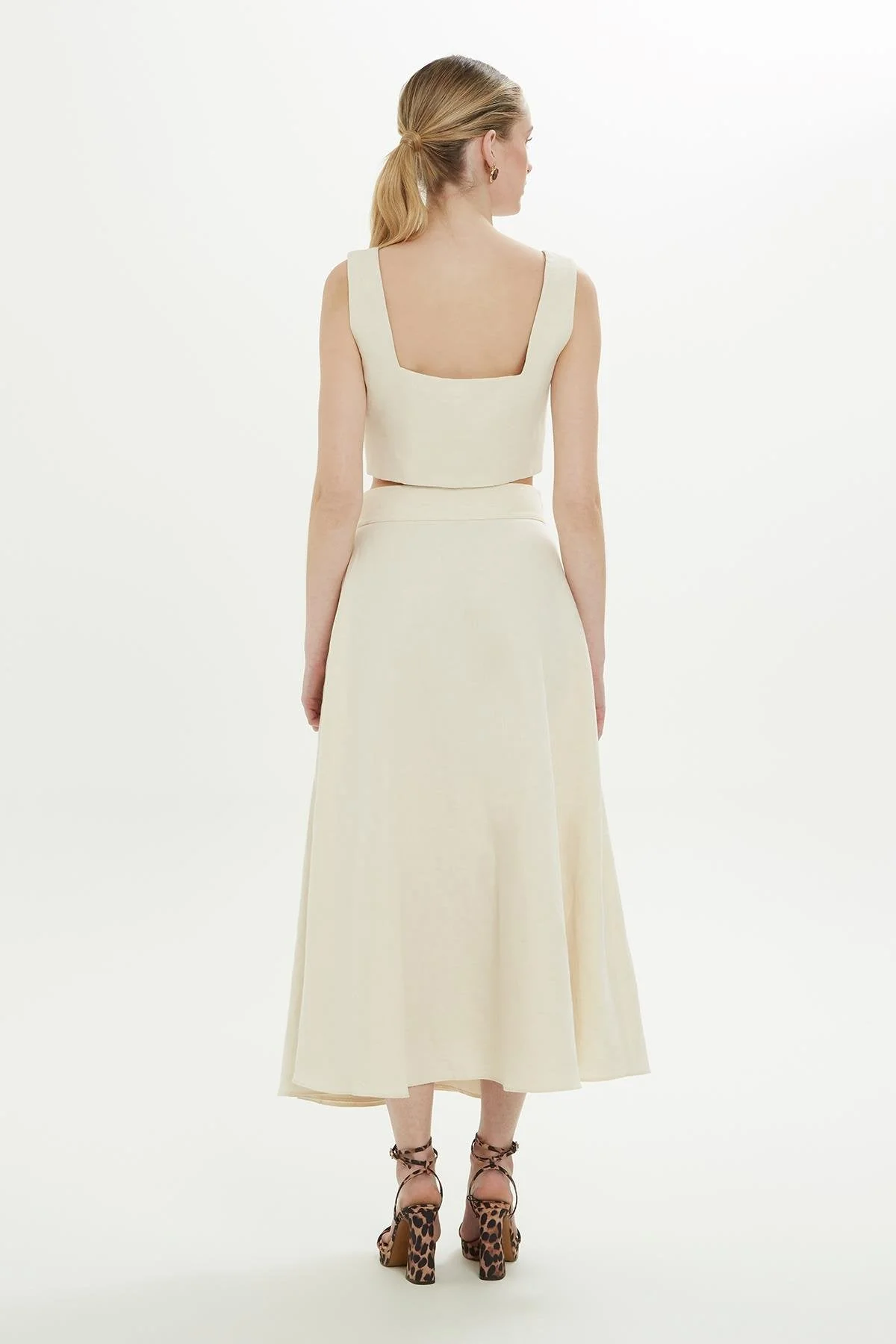 Ecru Linen-Blend Midi Skirt - Image 3