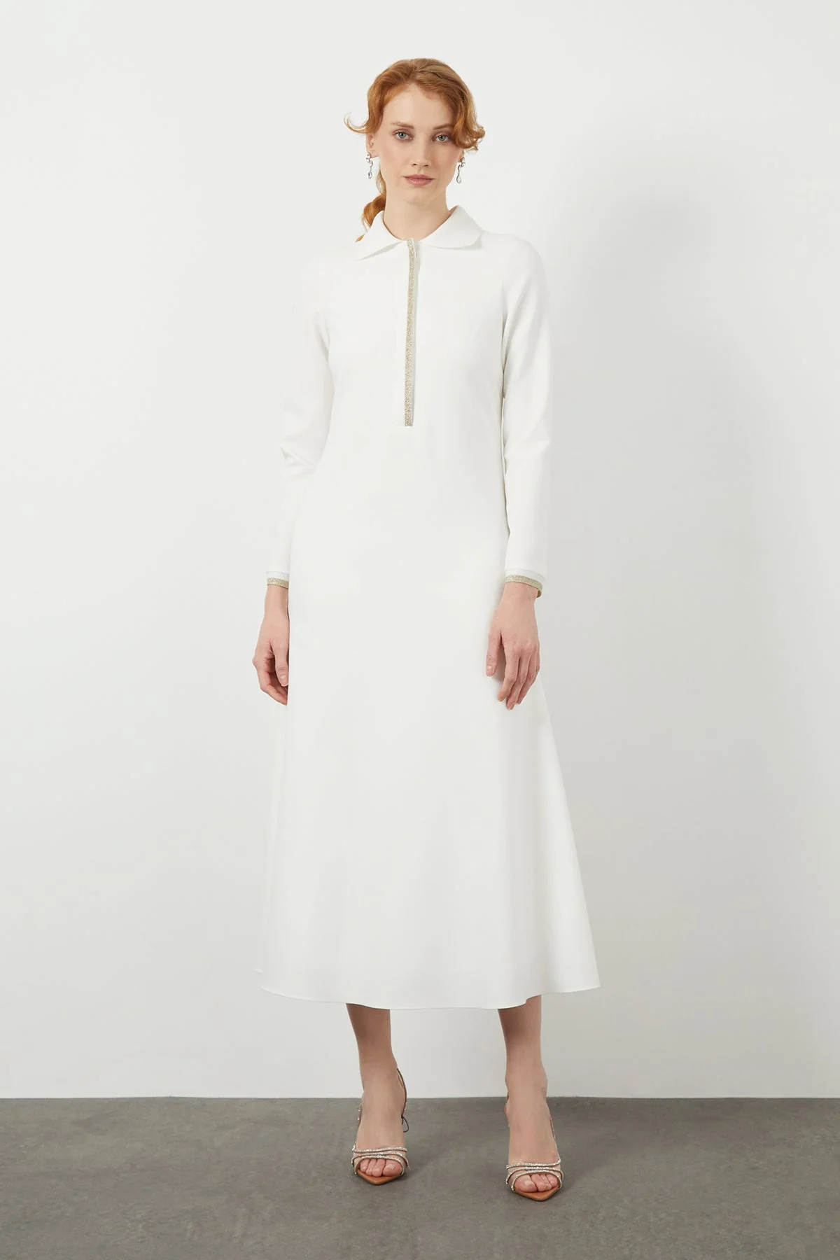 Ecru Long-Sleeve Midi Dress - Image 2