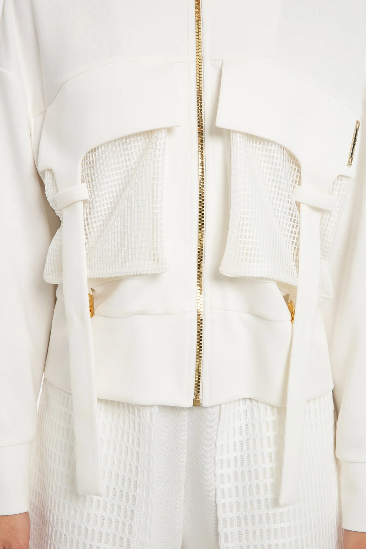 Ecru Mesh-Detail Cropped Sweatshirt - Image 2