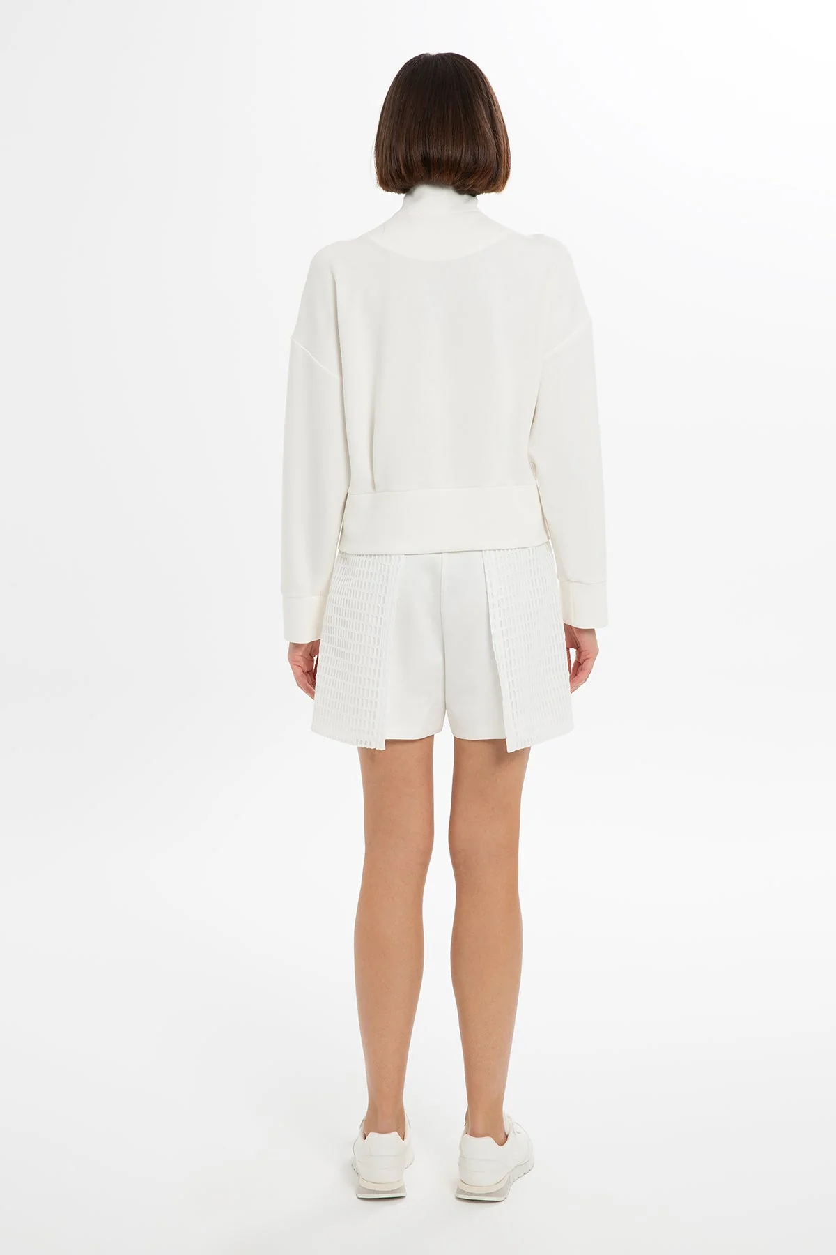 Ecru Mesh-Detail Cropped Sweatshirt - Image 5