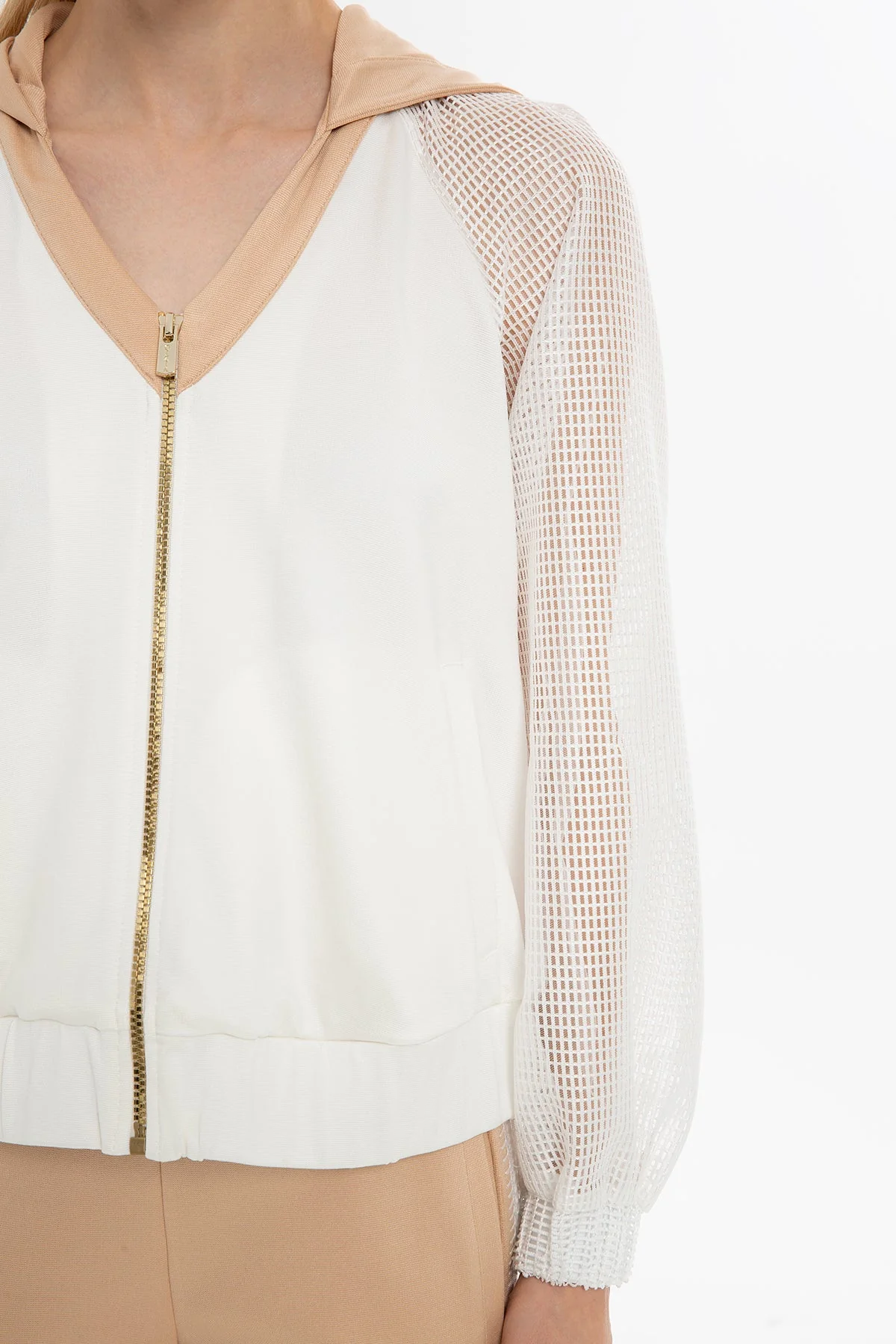 Ecru Mesh-Sleeve Sweatshirt - Image 2
