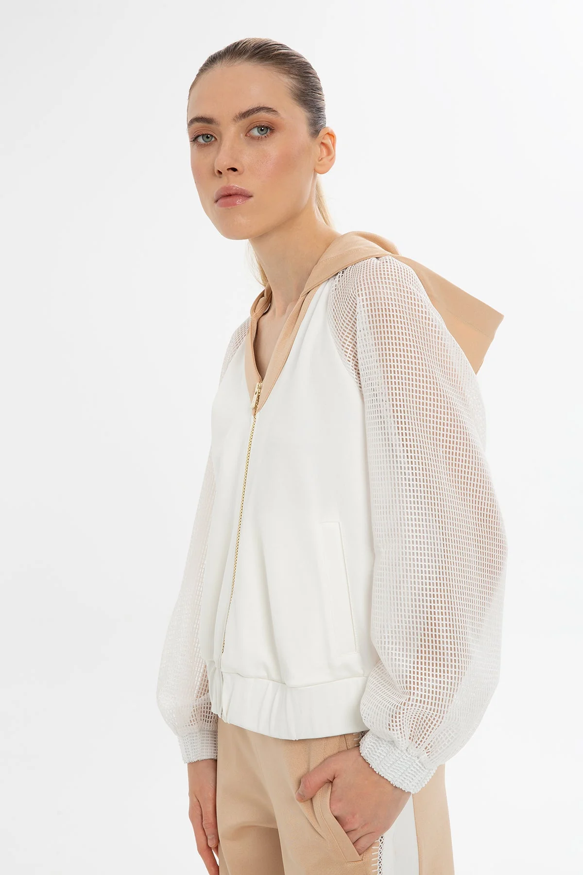 Ecru Mesh-Sleeve Sweatshirt - Image 3
