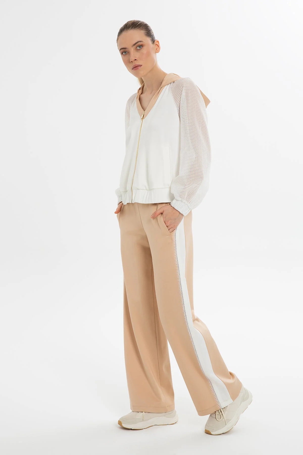 Ecru Mesh-Sleeve Sweatshirt - Image 4