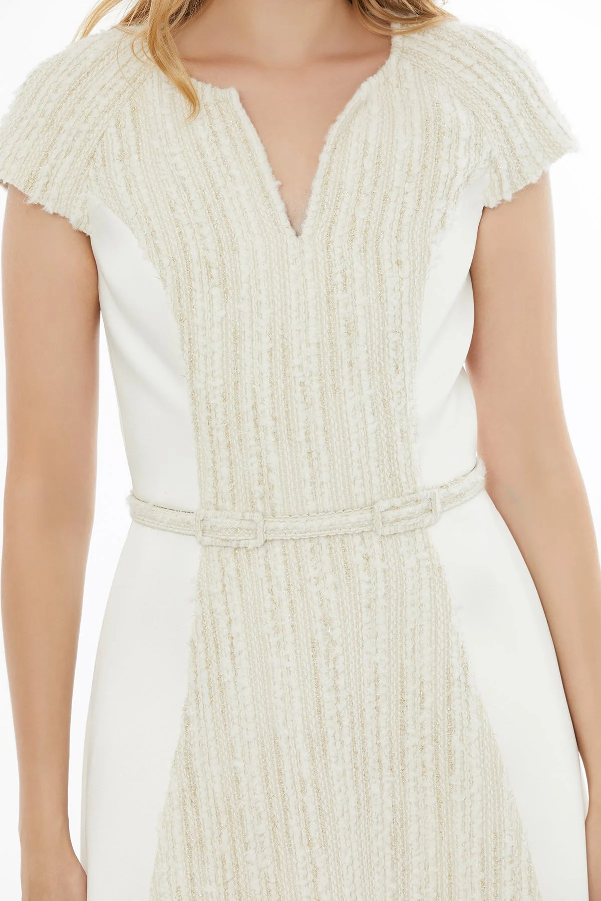 Ecru Midi Dress with Belt Detail - Image 2