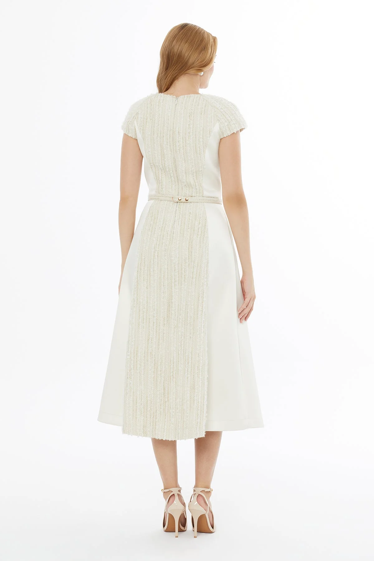 Ecru Midi Dress with Belt Detail - Image 4