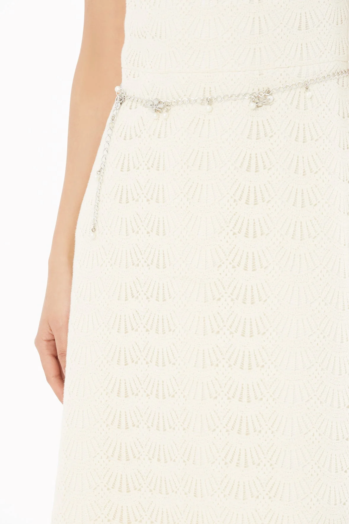 Ecru Midi Dress with Chain Belt - Image 2