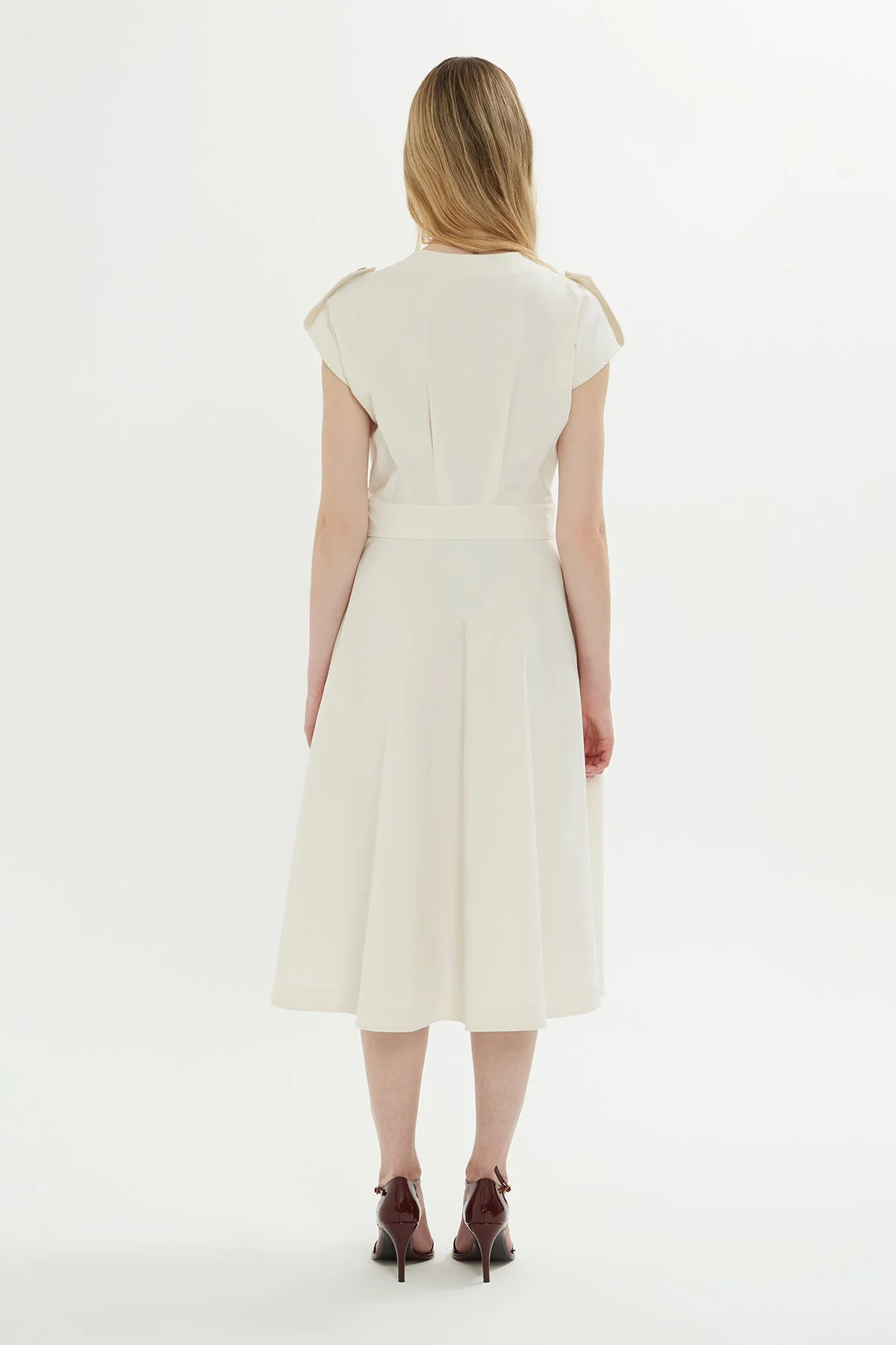 Ecru Midi Dress with Shoulder Epaulets - Image 4