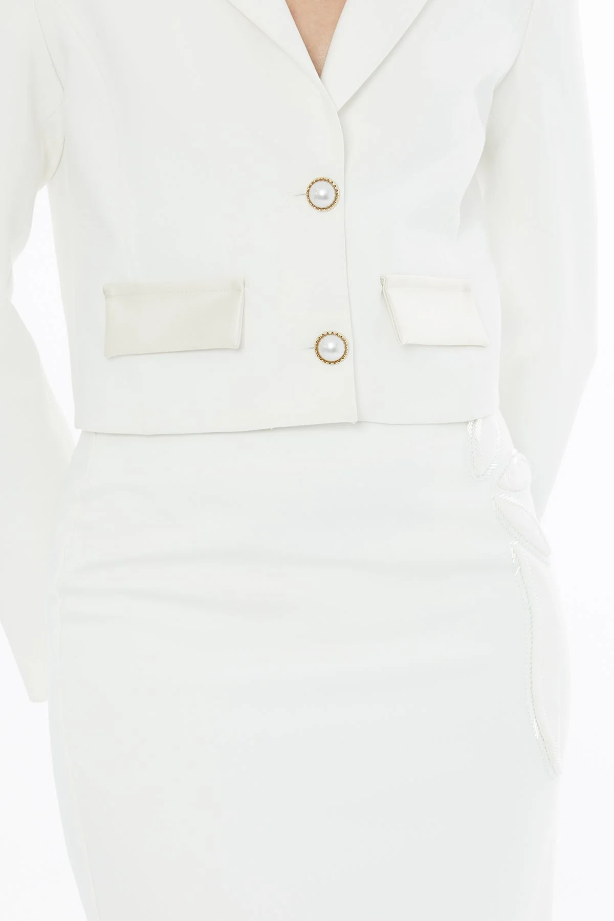 Ecru Midi Skirt with Bead Detail - Image 3