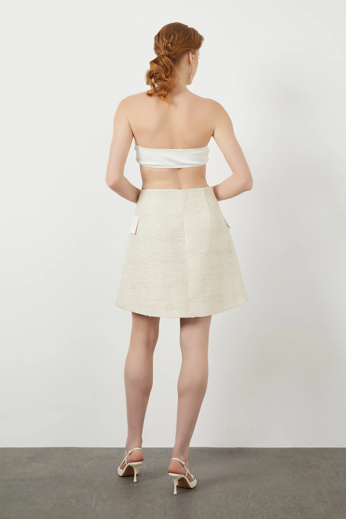Ecru Mini Button Detail Skirt - Image 3