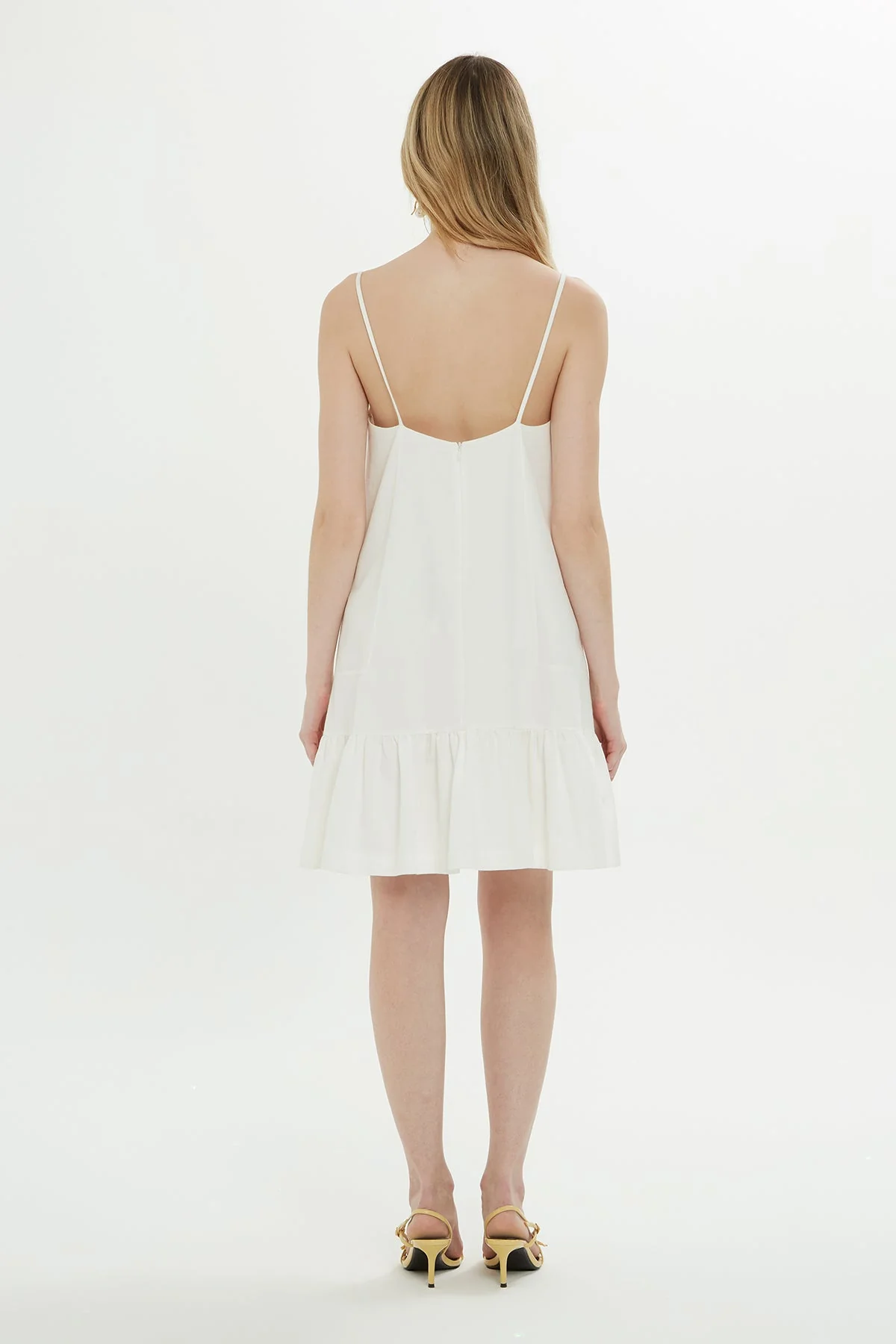 Ecru Mini Dress with Floral Detail - Image 4