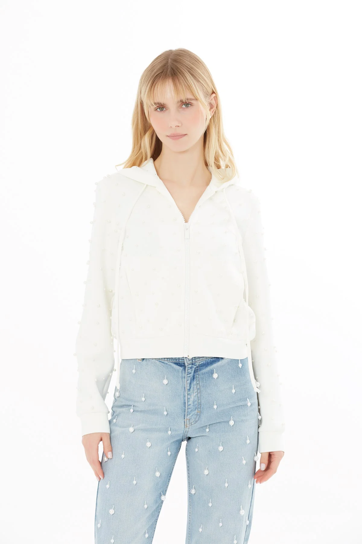 Ecru Pearl-Detail Sweatshirt - Image 2