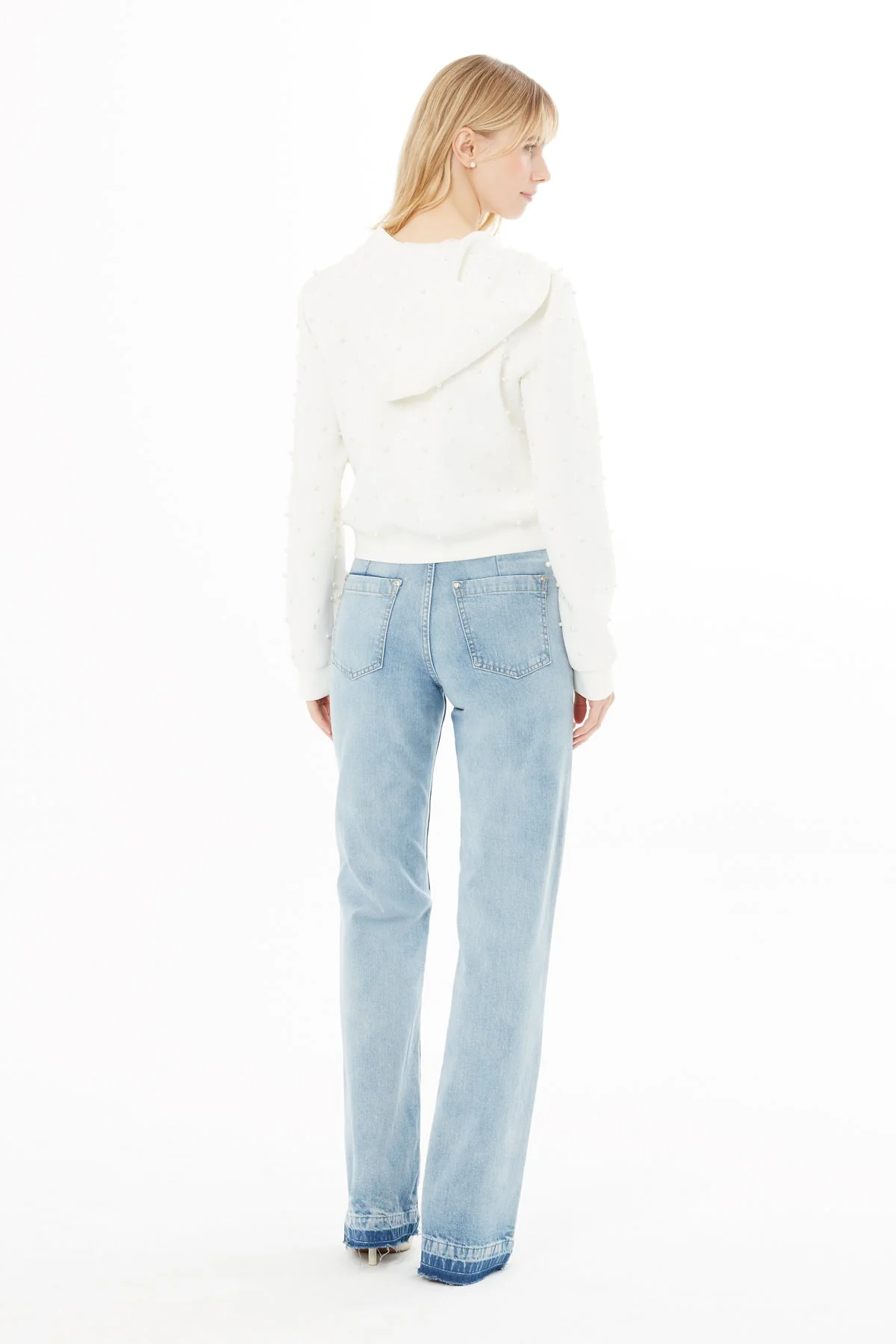 Ecru Pearl-Detail Sweatshirt - Image 3