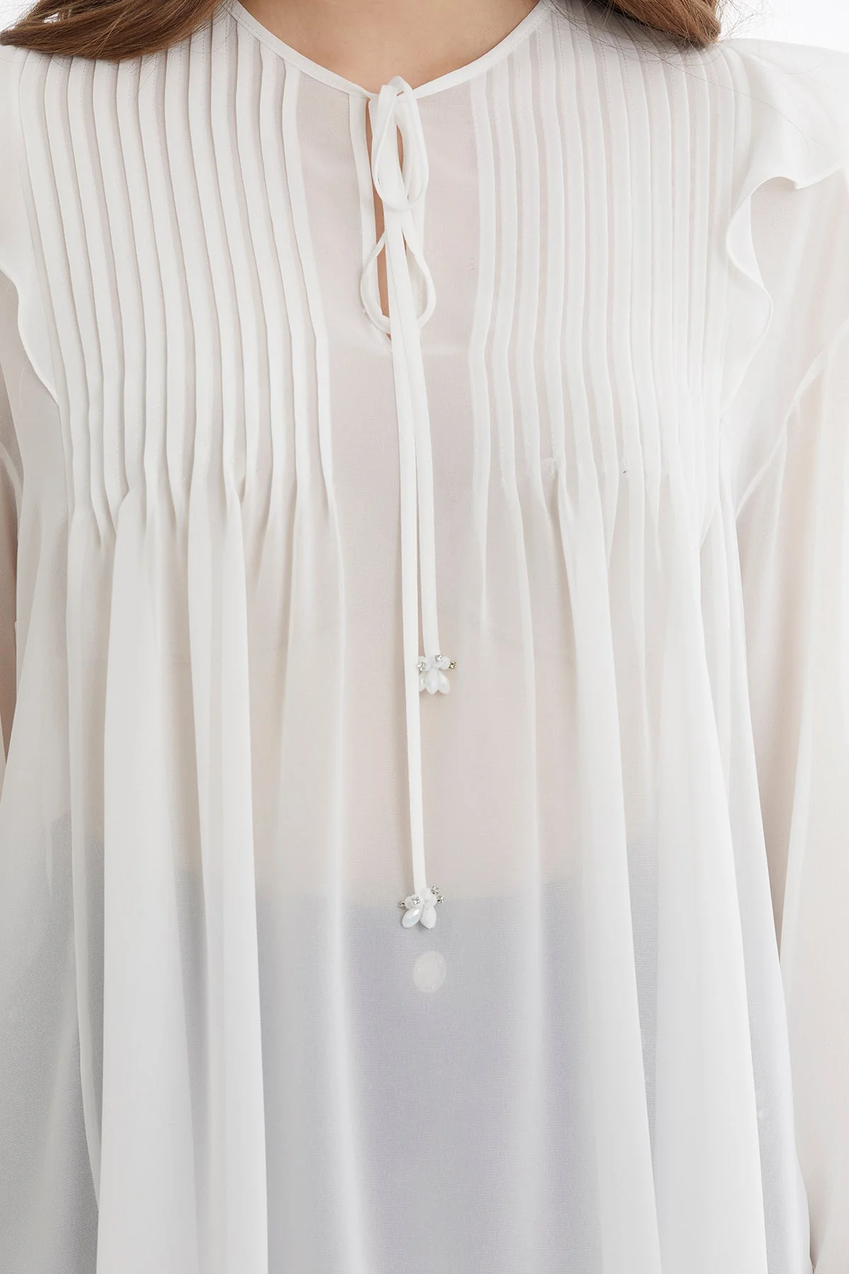 Ecru Pintuck Detail Sheer Blouse - Image 3