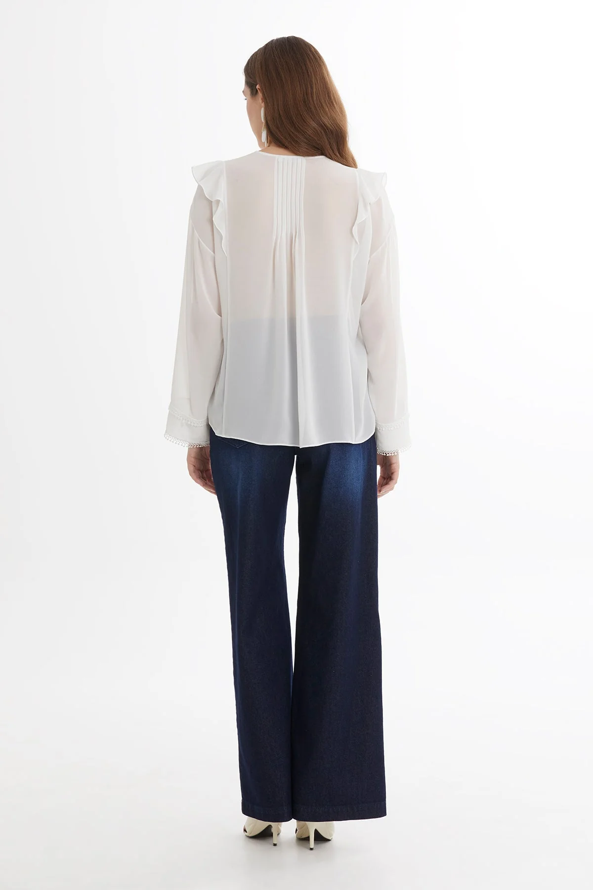 Ecru Pintuck Detail Sheer Blouse - Image 5