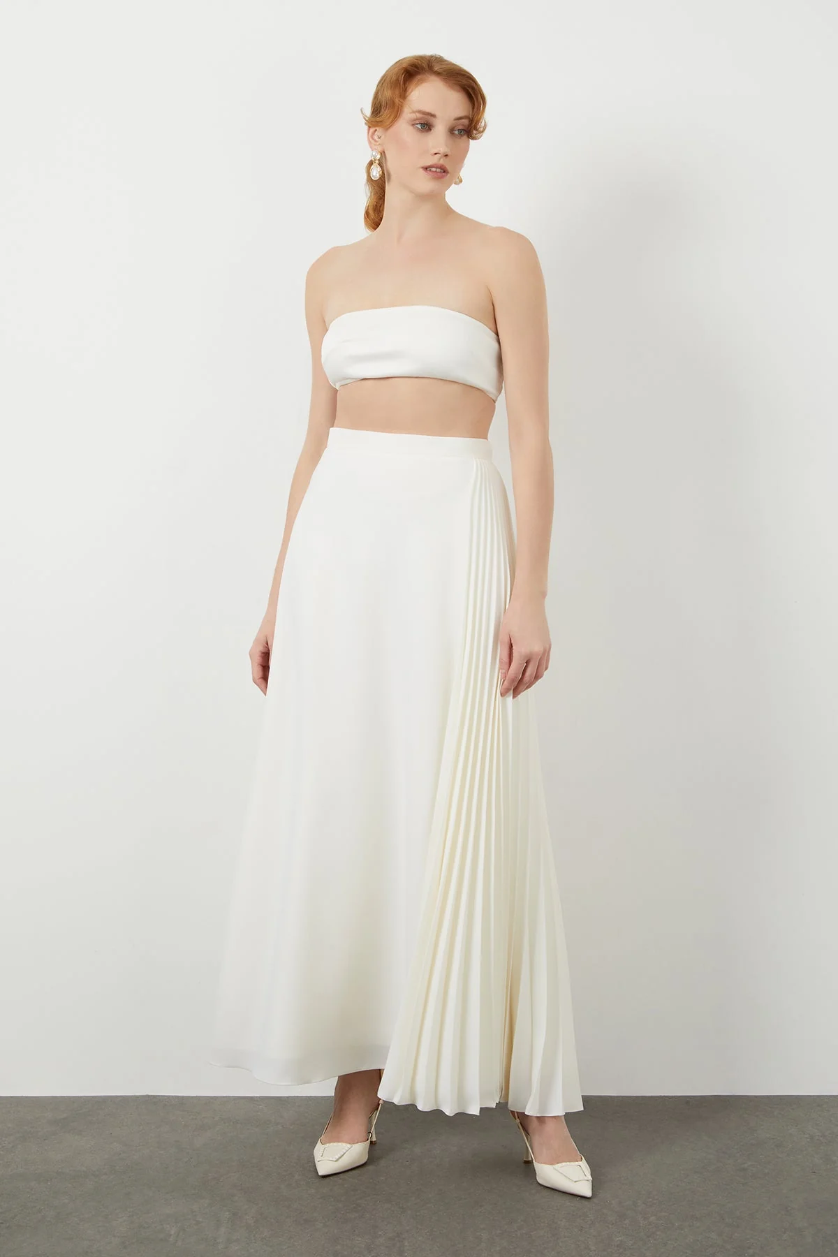 Ecru Pleat-Detail Maxi Skirt - Image 2