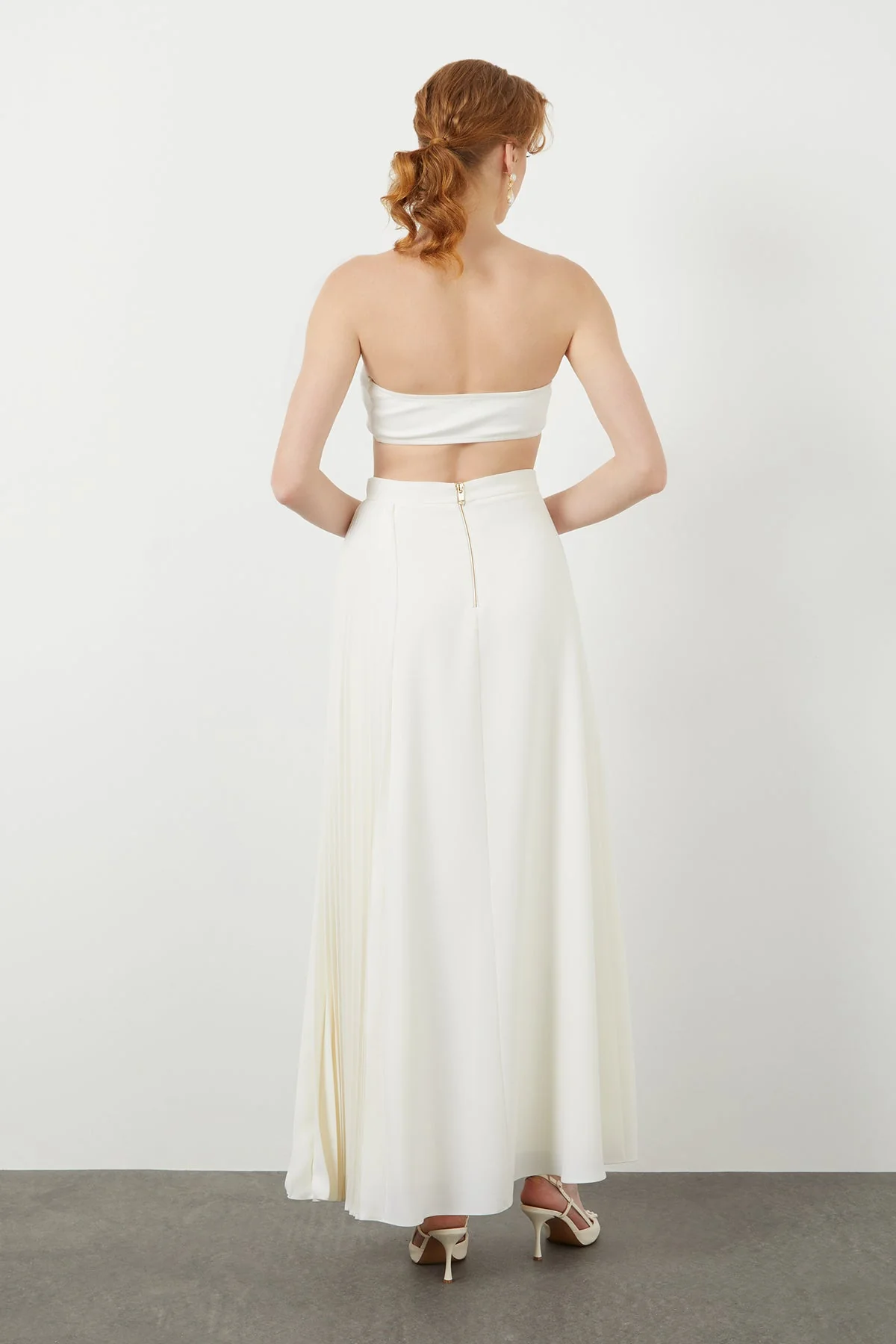 Ecru Pleat-Detail Maxi Skirt - Image 3
