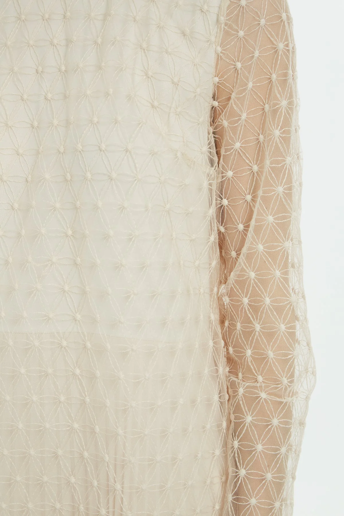 Ecru Pleated Dress with Tulle Detail - Image 2